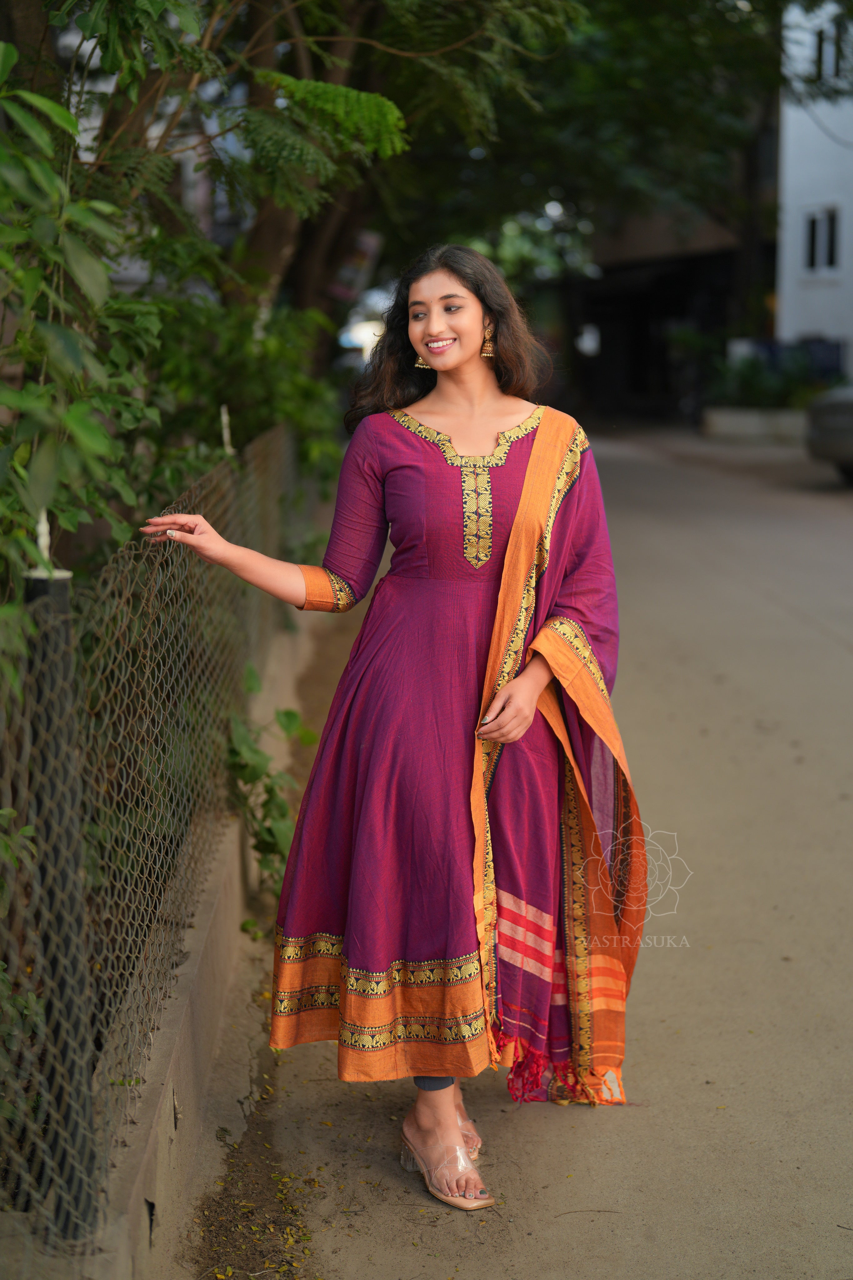 Magenta Pink Handloom Anarkali