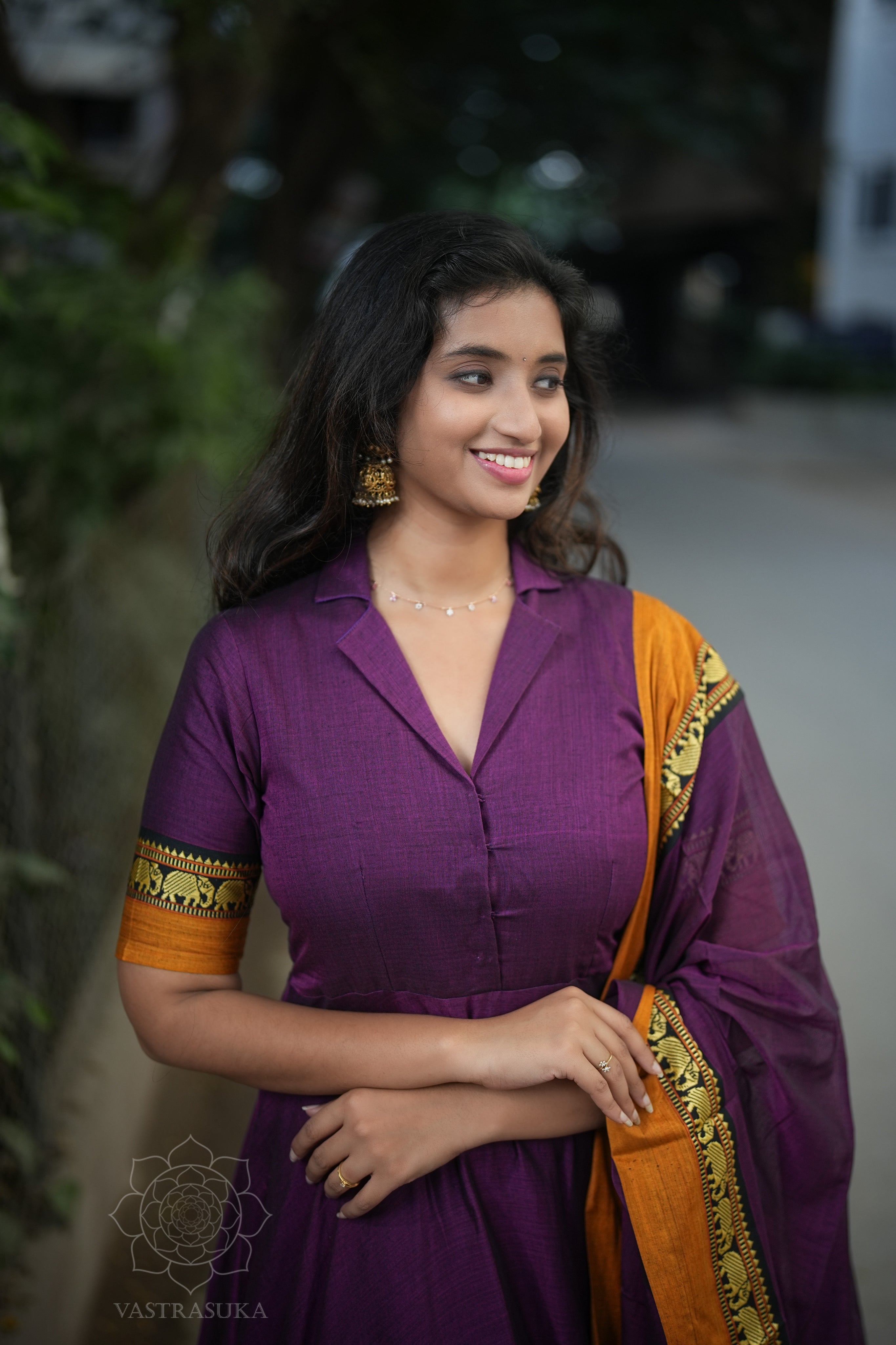 Purple violet handloom Anarkali