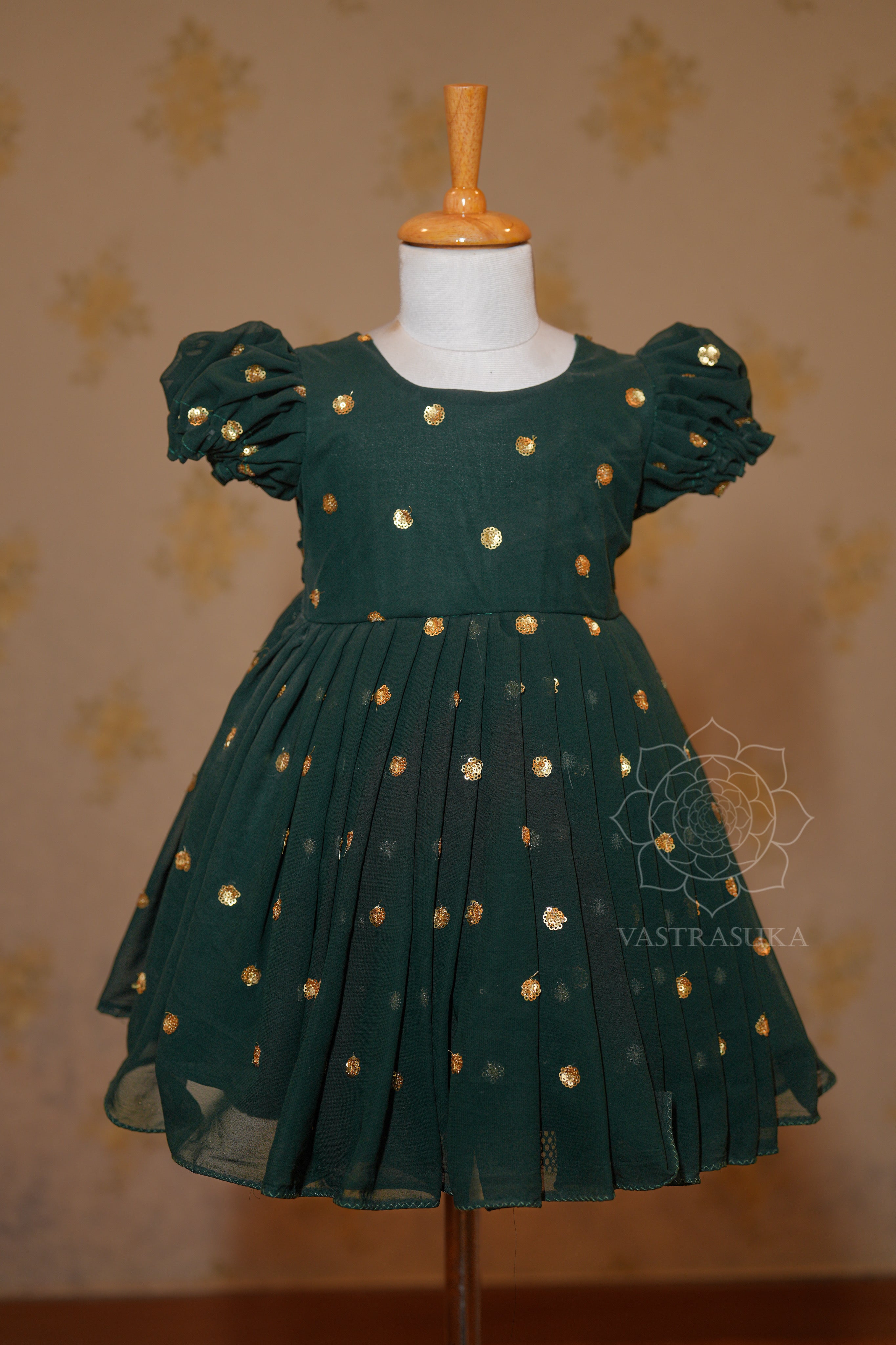 Bottle green georgette kids dress