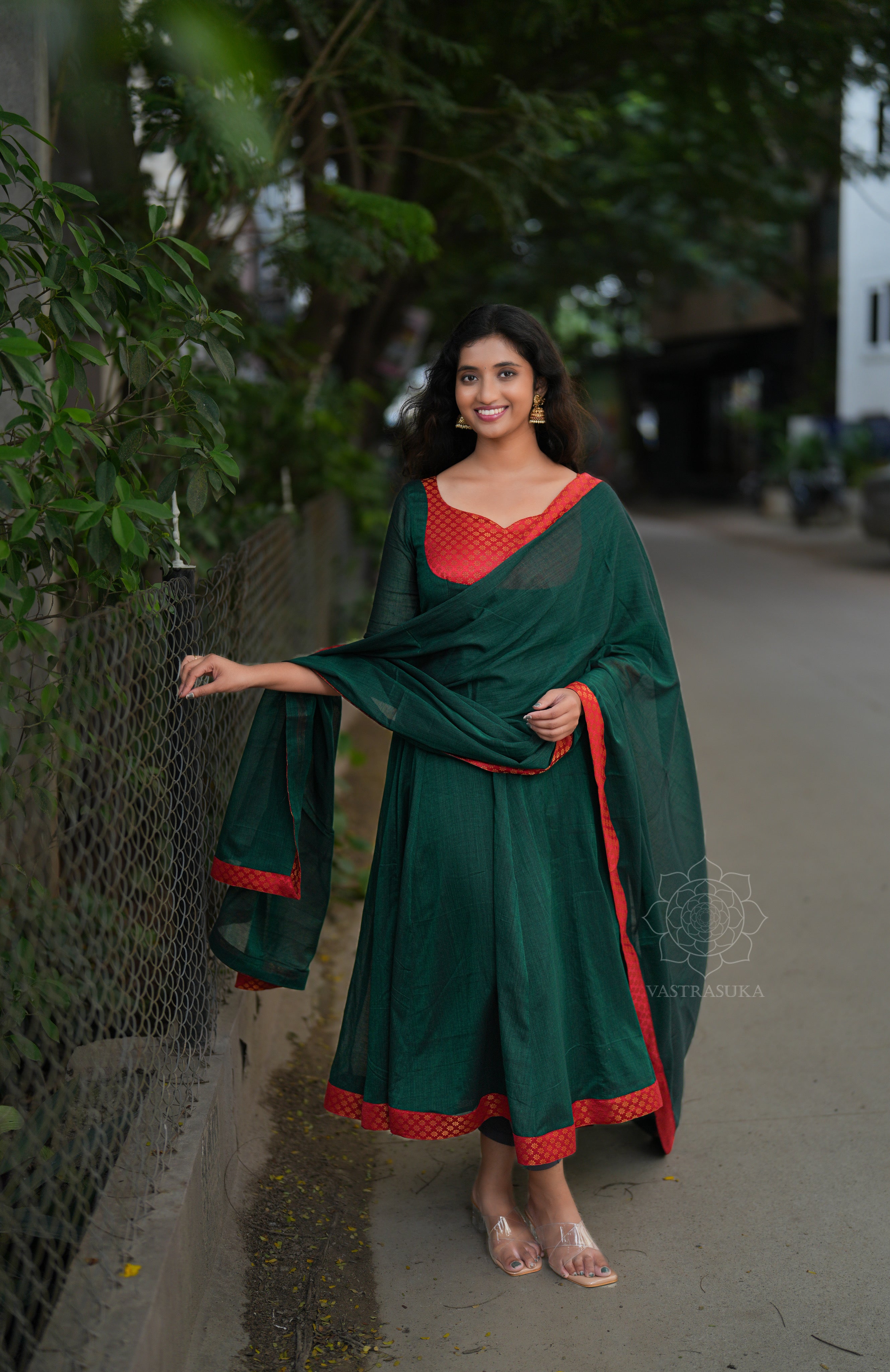 Green Handloom Anarkali