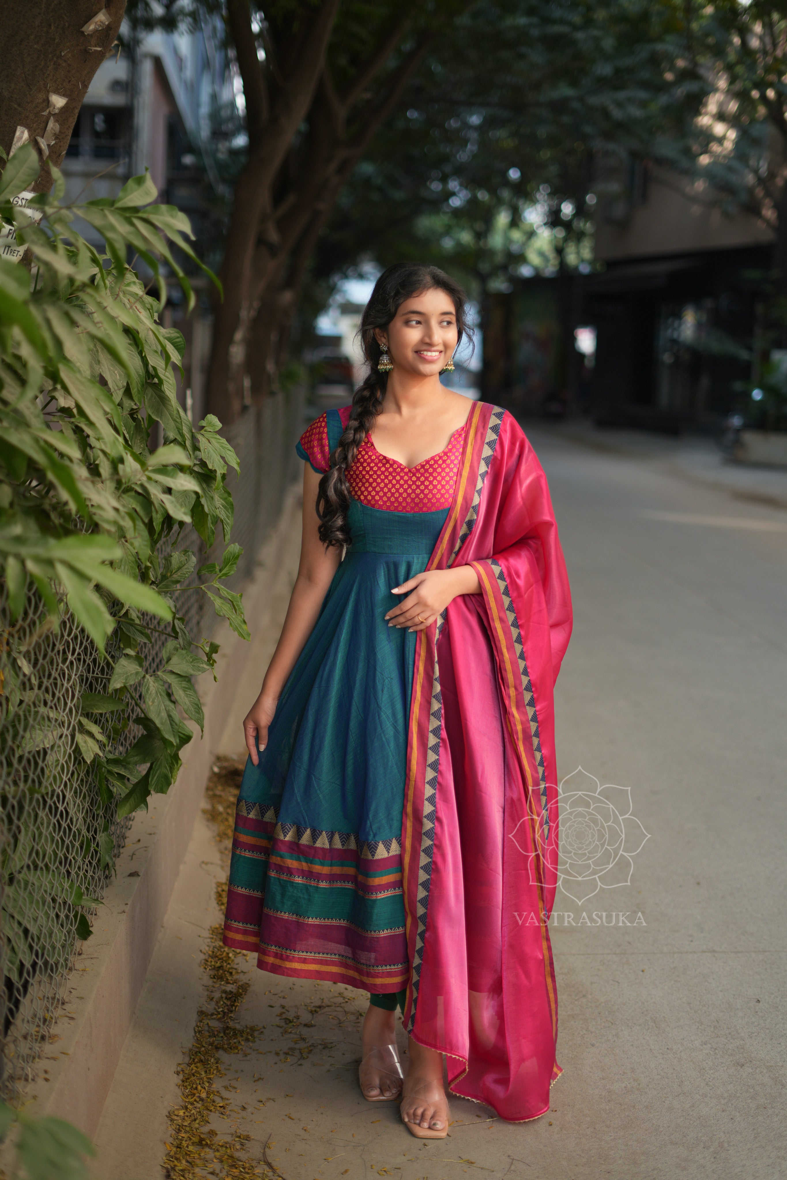 Tealblue handloom Anarkali