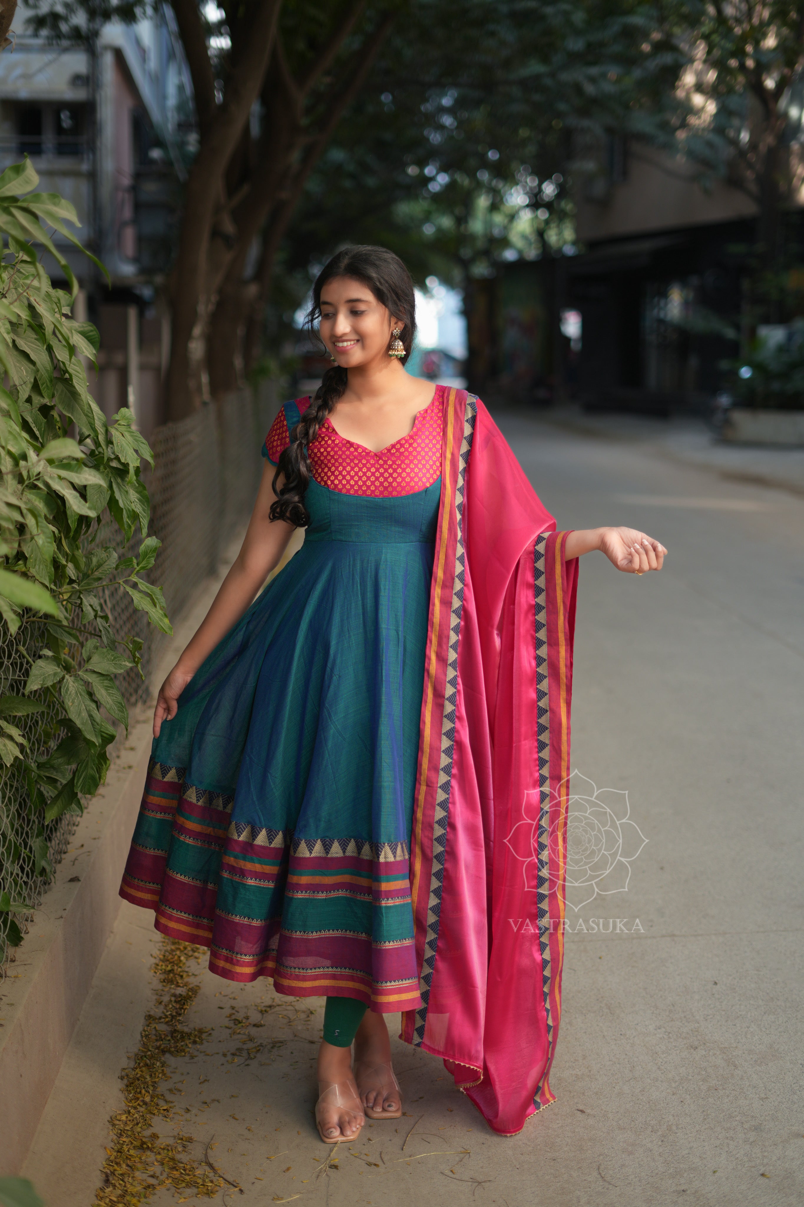 Tealblue handloom Anarkali