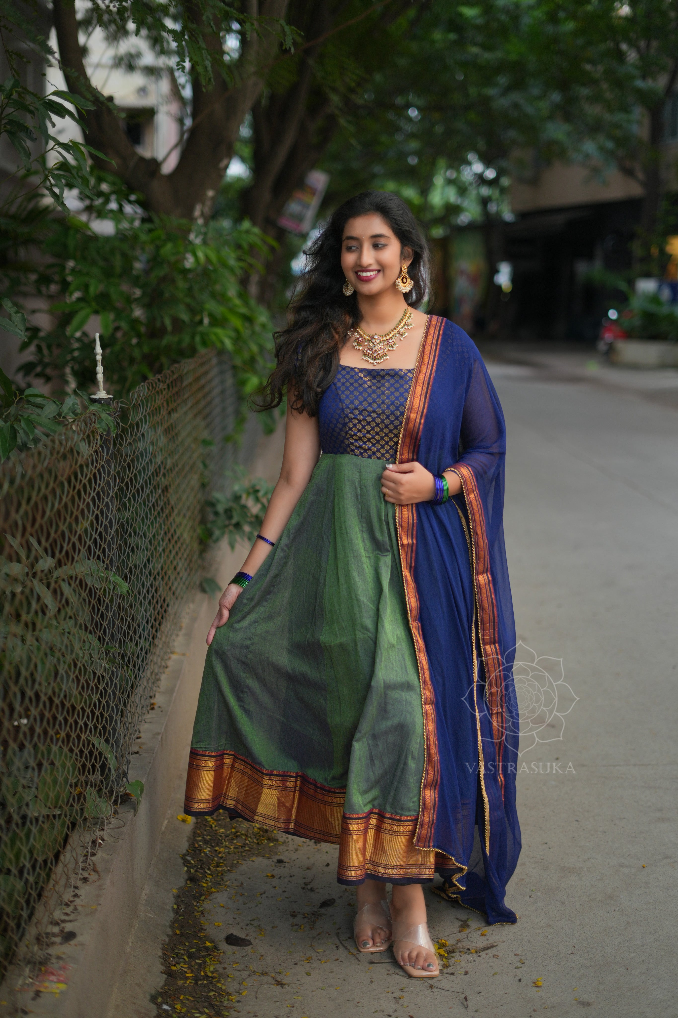 Peacock green handloom Anarkali