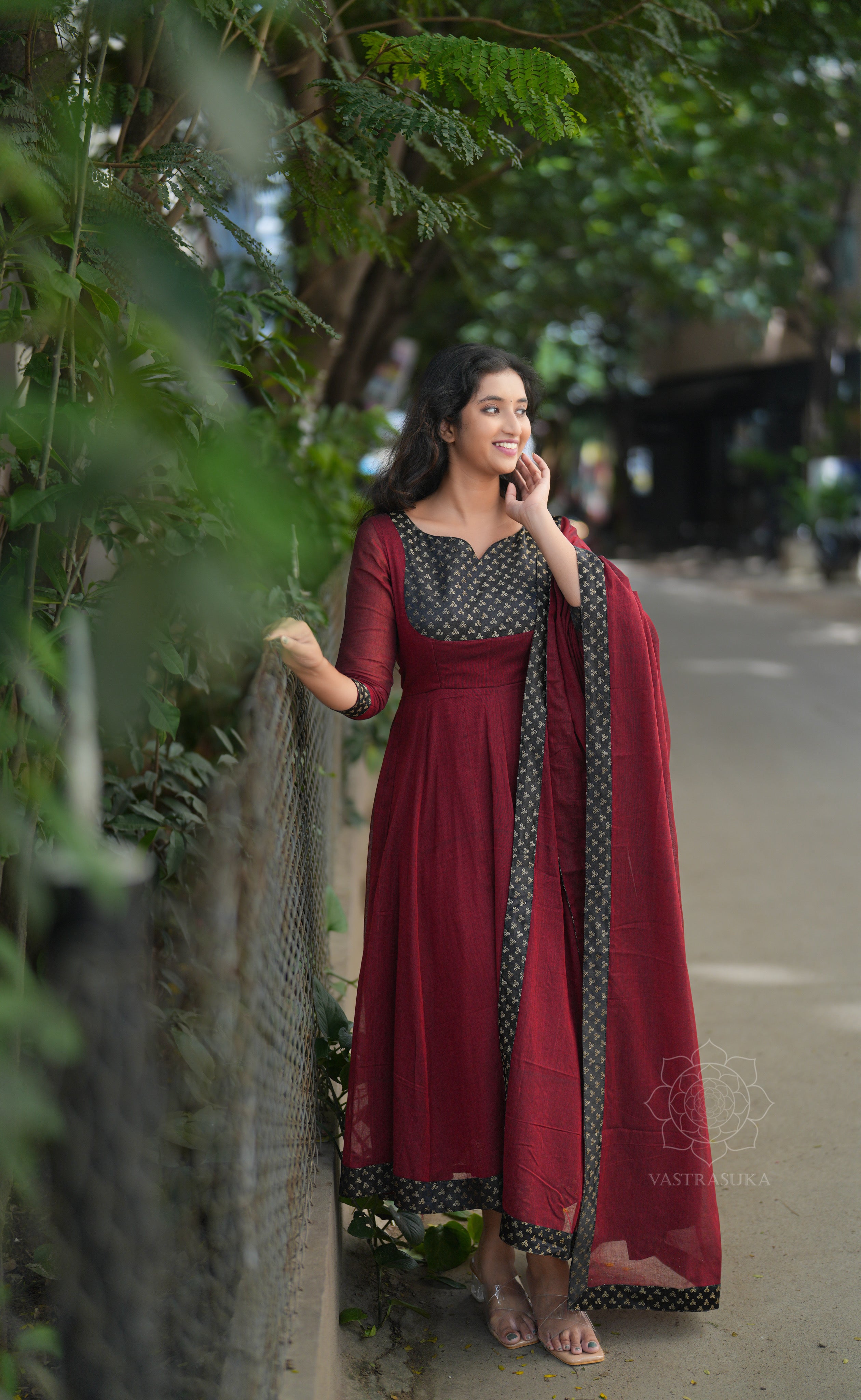 Wine red handloom Anarkali