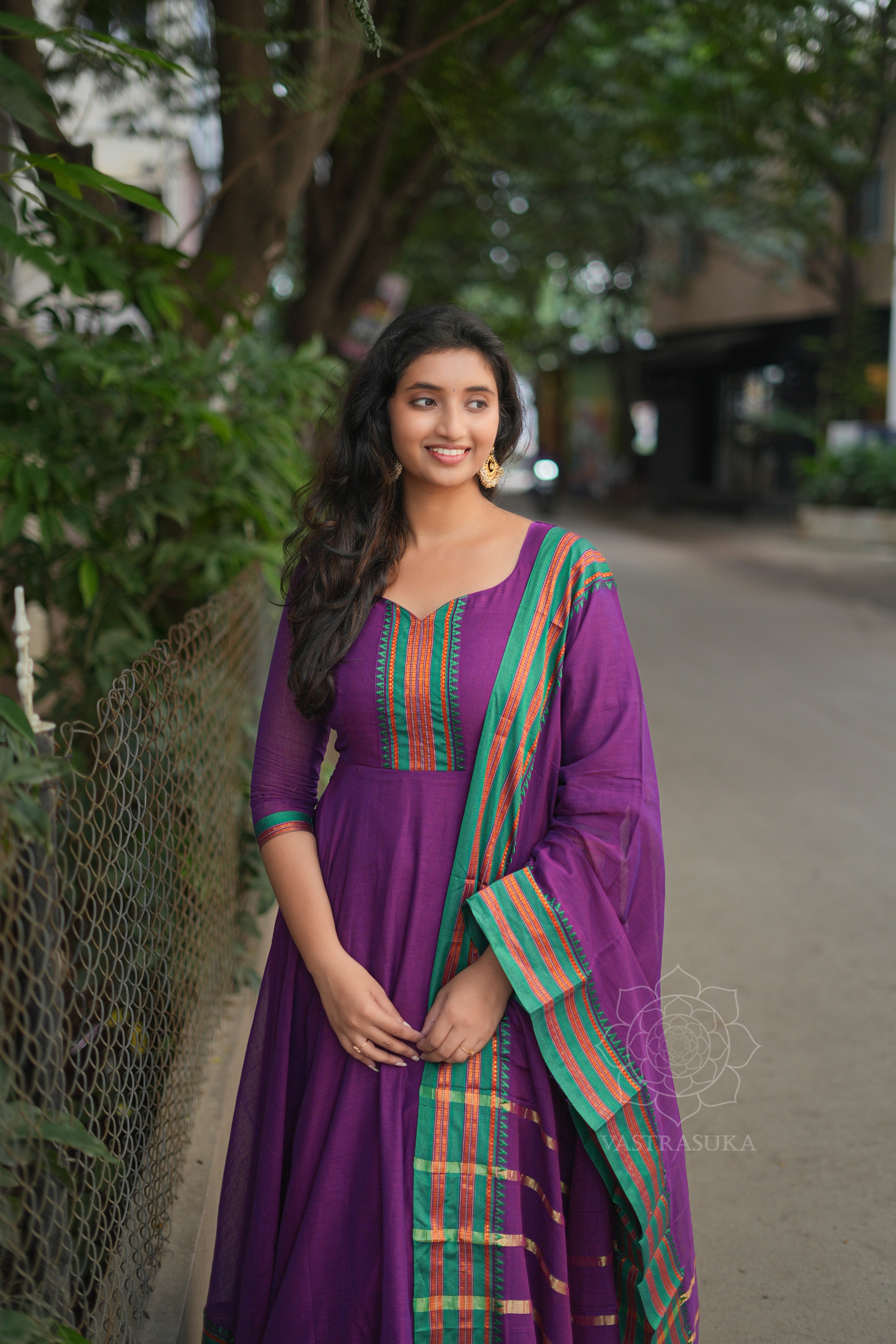 Purple violet handloom Anarkali