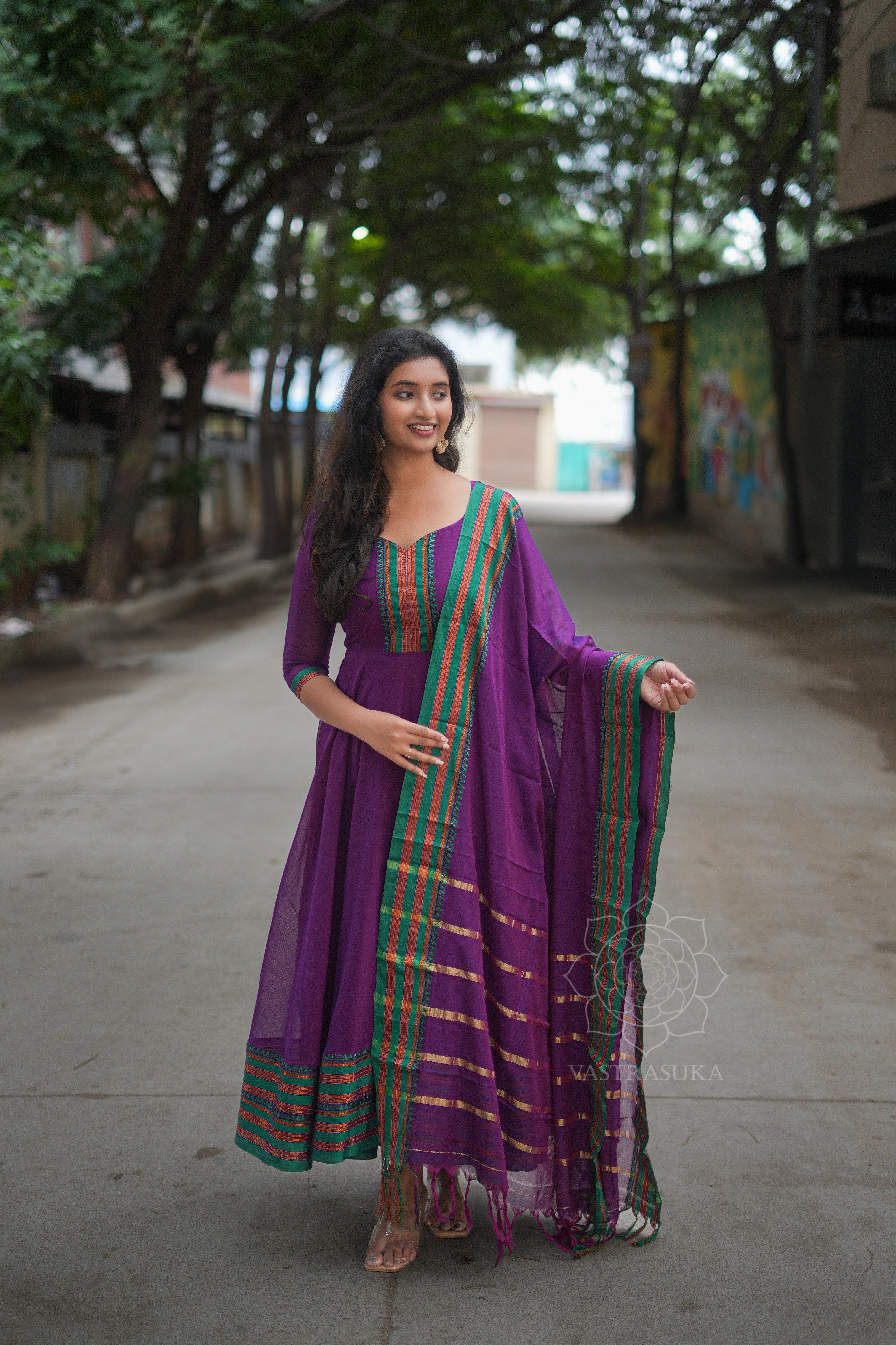 Purple violet handloom Anarkali