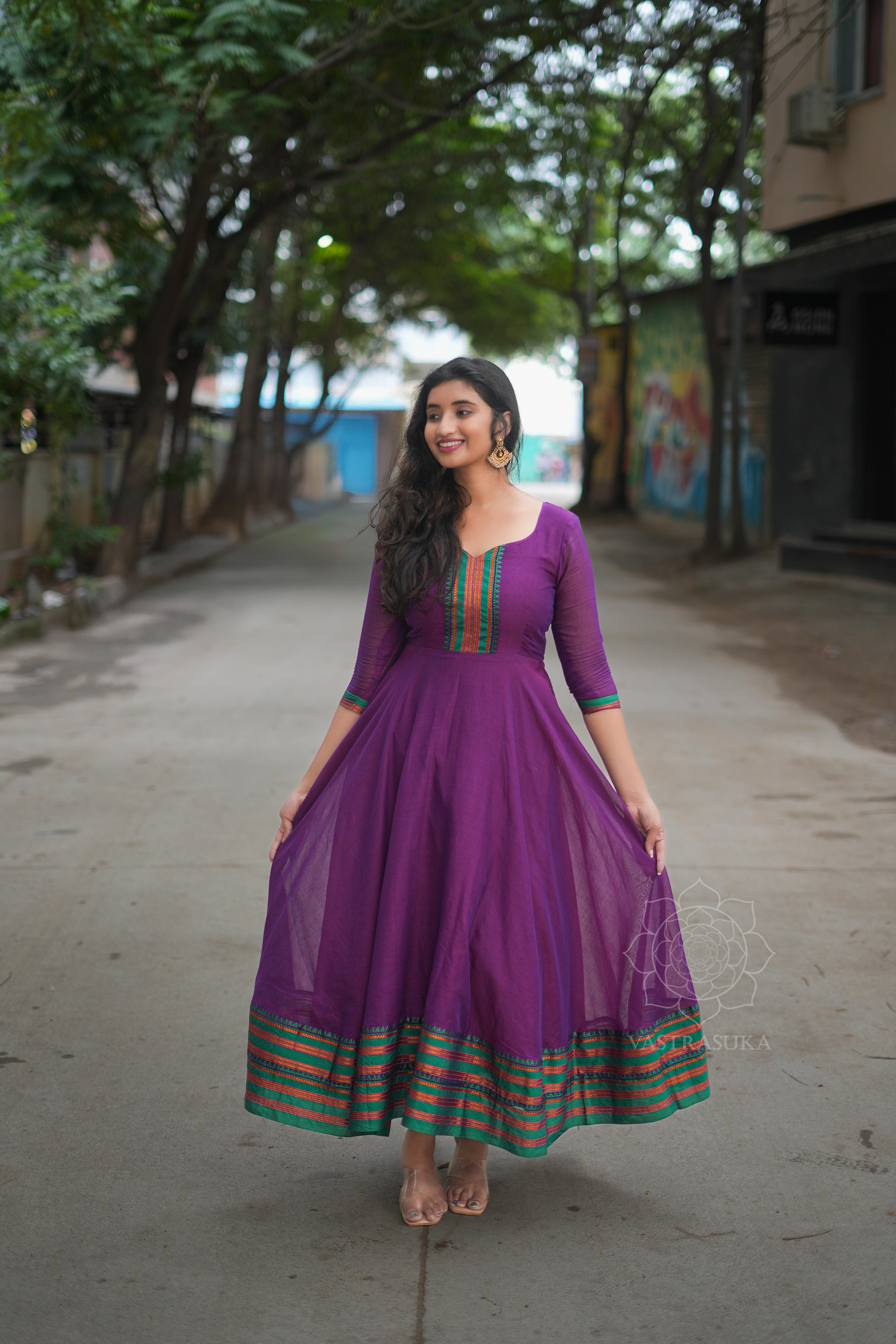 Purple violet handloom Anarkali