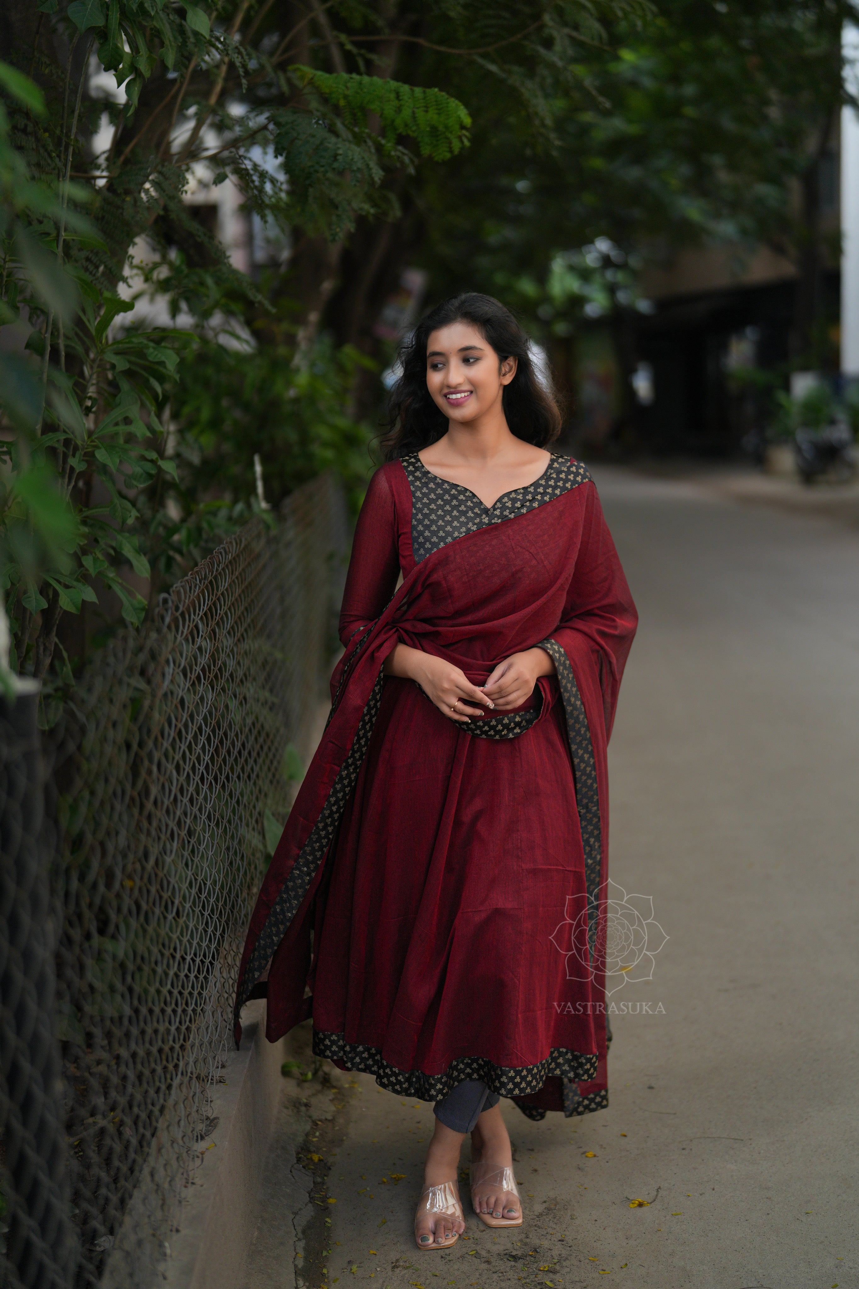 Wine red handloom Anarkali