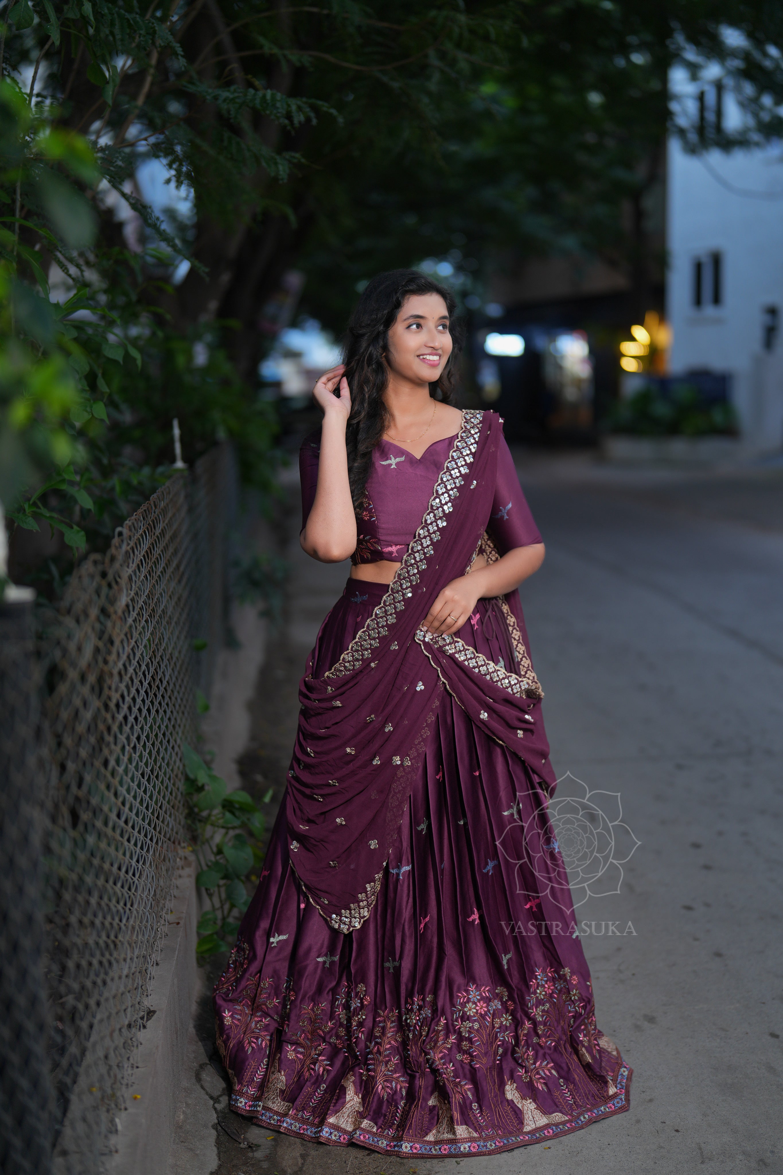 Wine emroidery lehanga set