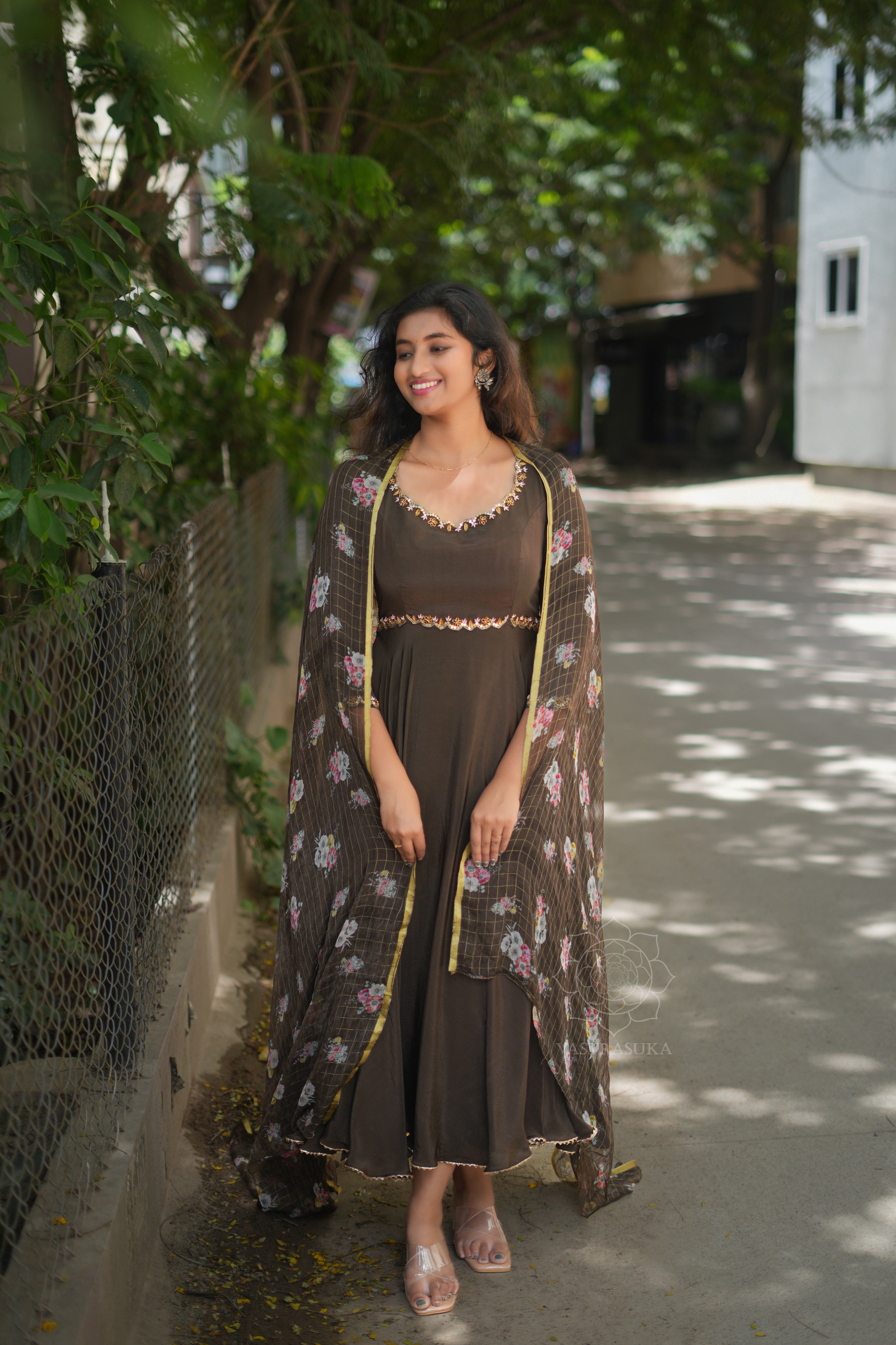 Cacao Pure Crepe Anarkali Dress