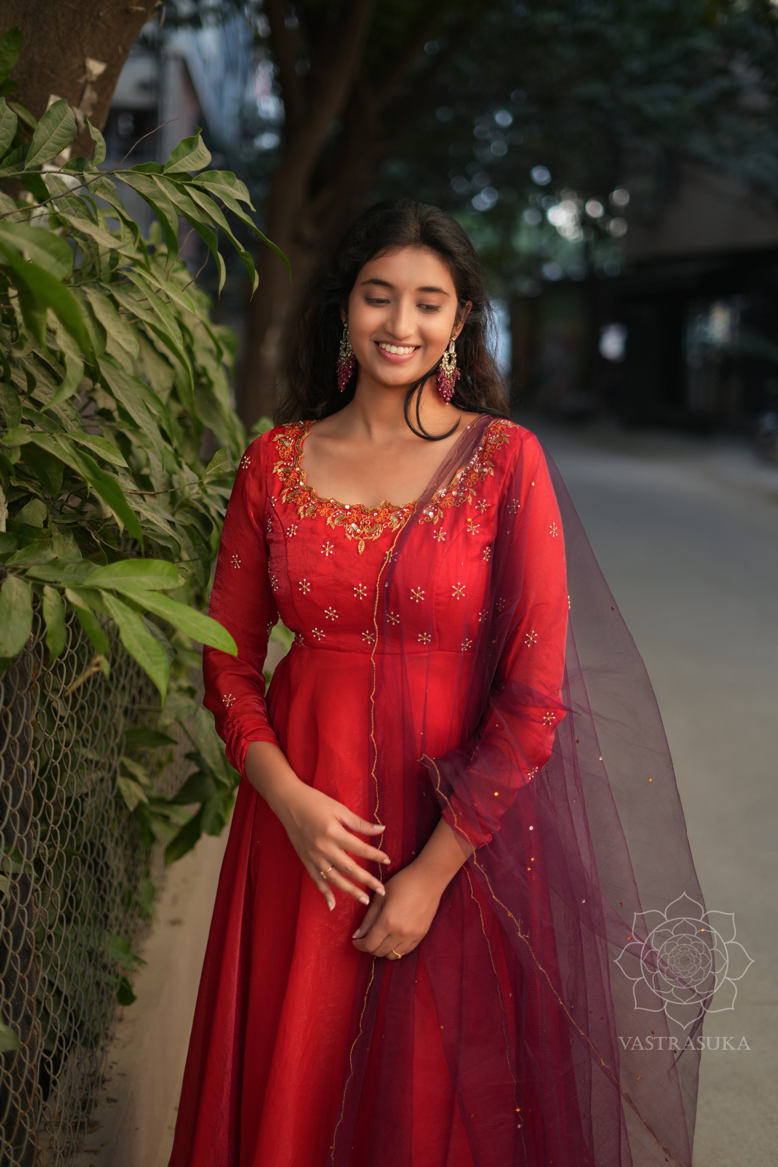 Red sparkle anarkali