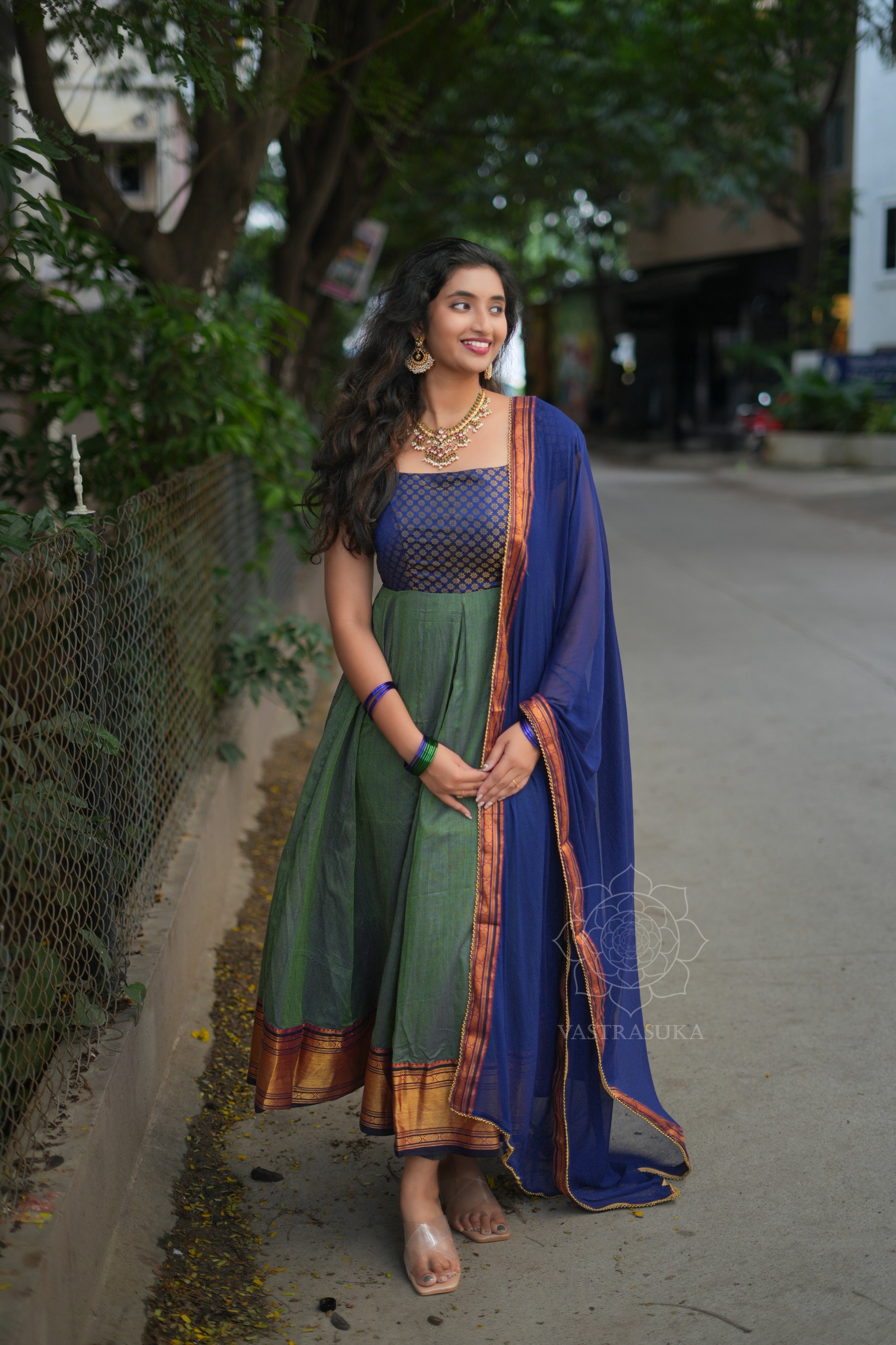 Peacock green handloom Anarkali