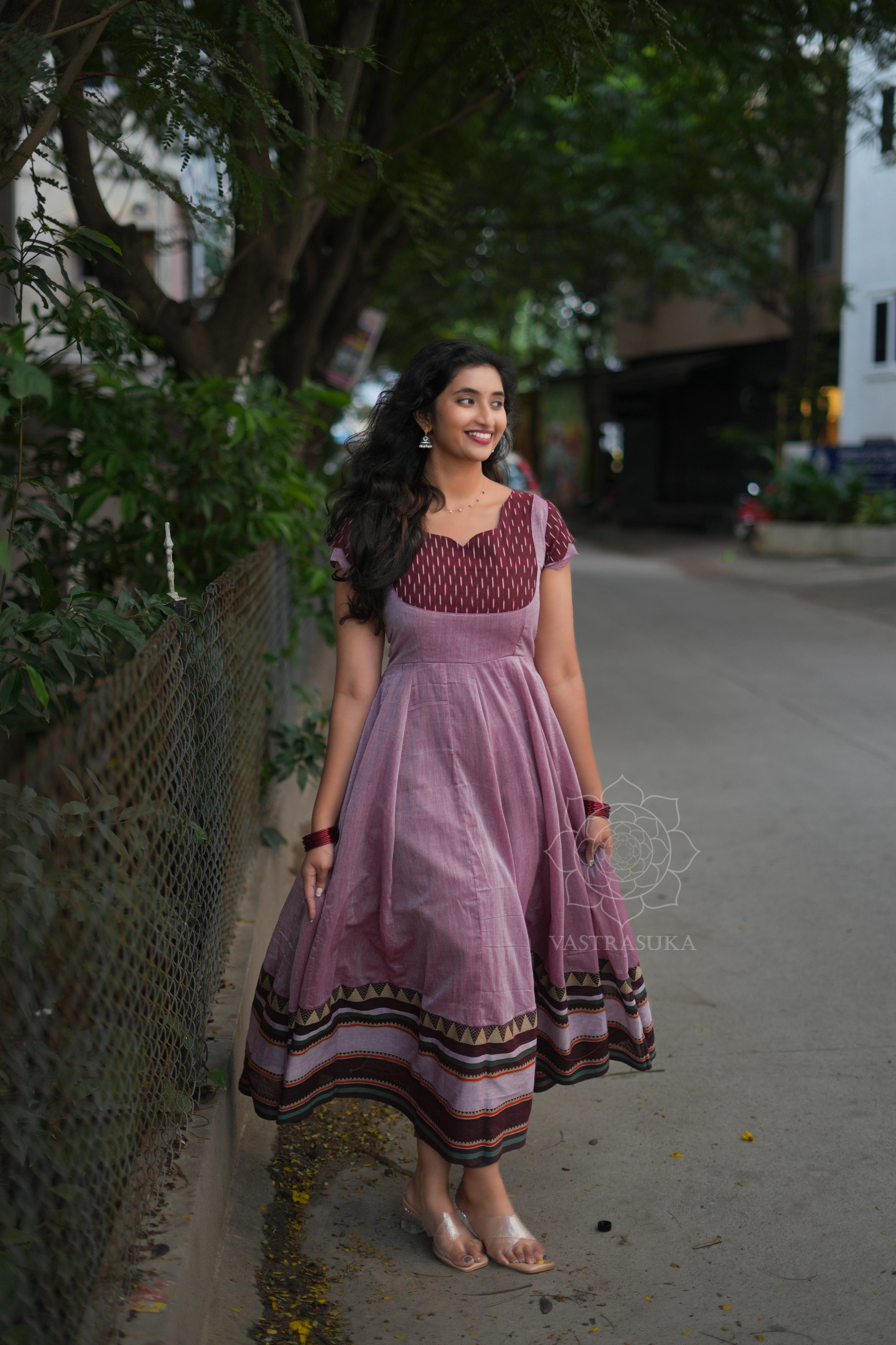 Peach rose handloom Anarkali