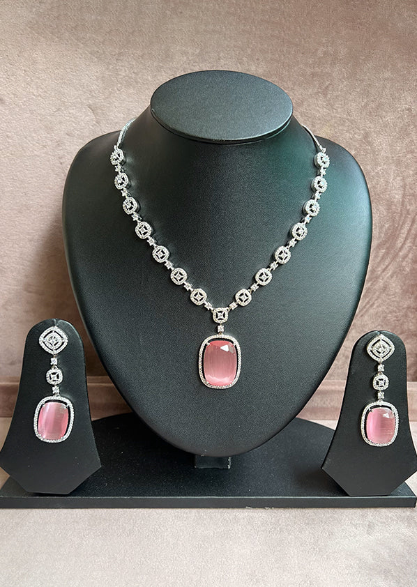 Ad powder pink drop necklace set