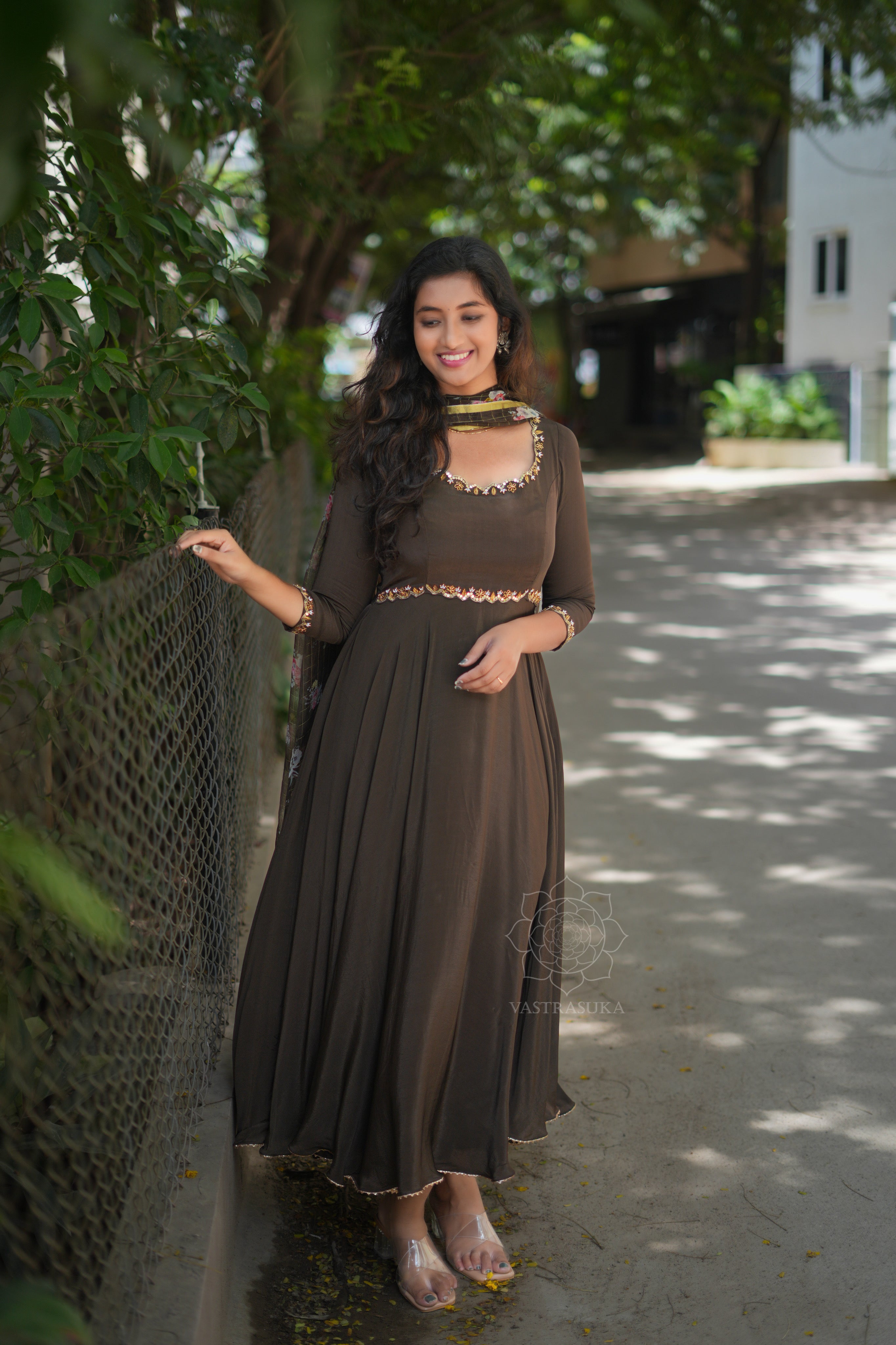 Cacao Pure Crepe Anarkali Dress