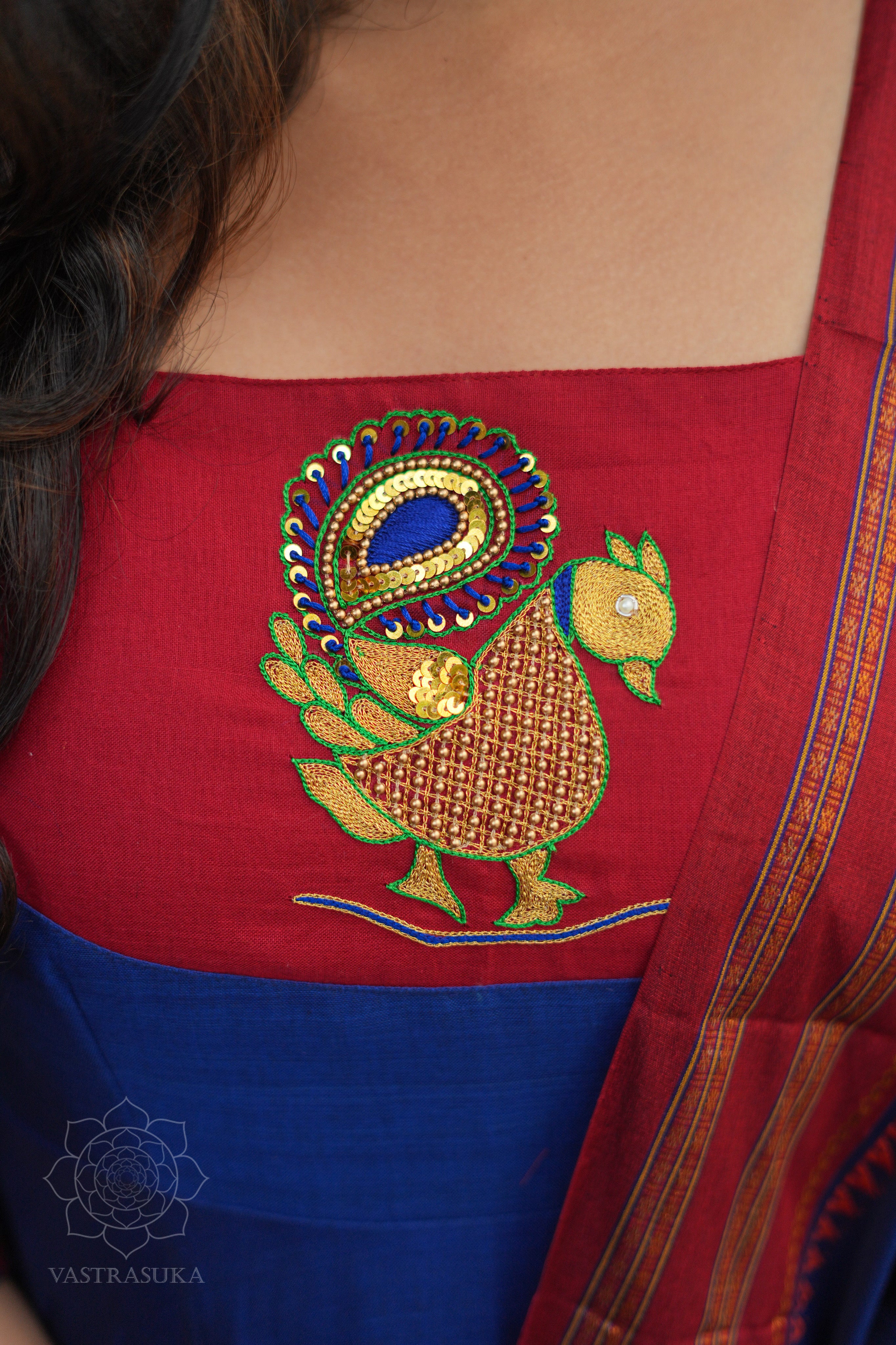 Royal blue handloom Anarkali