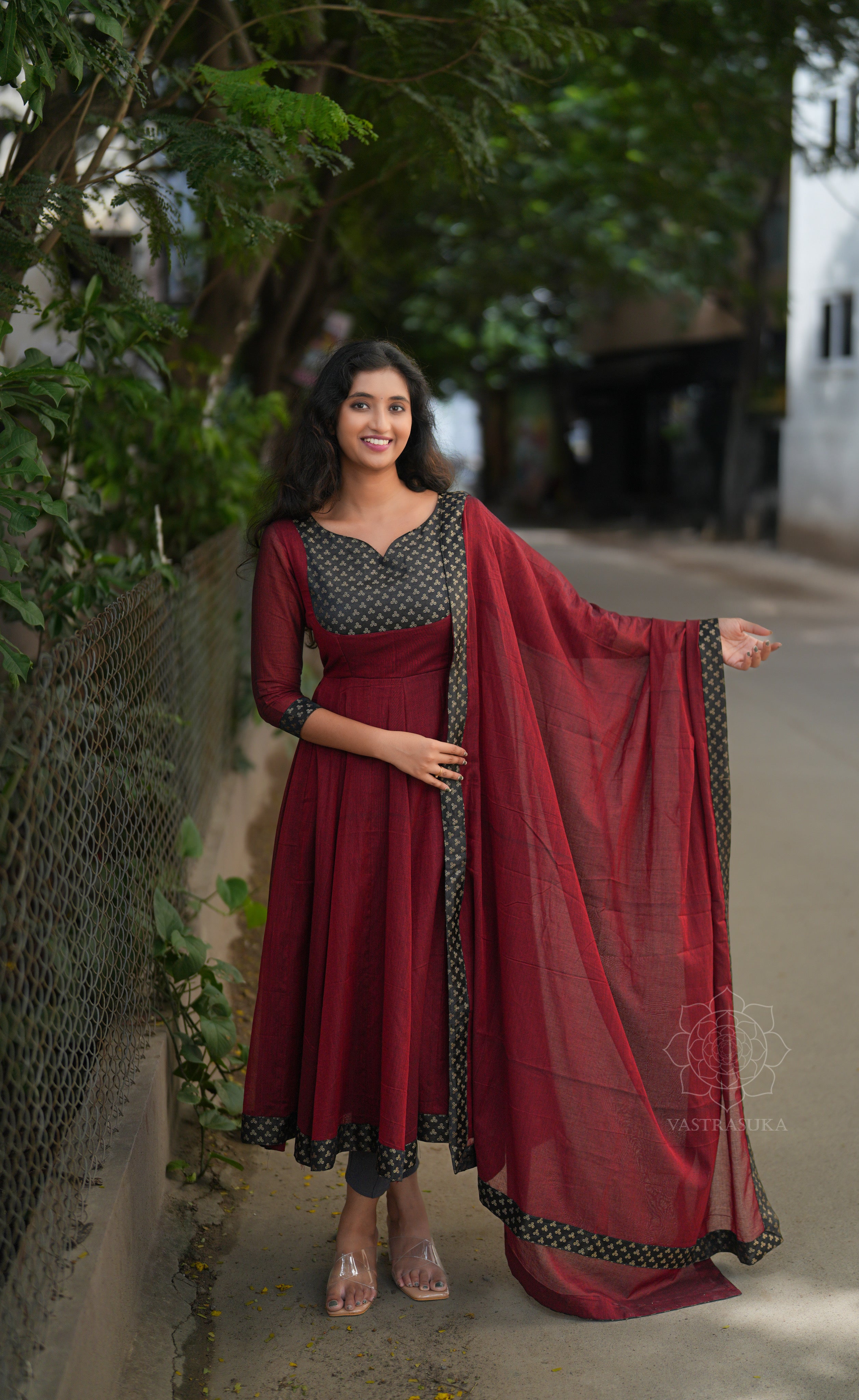 Wine red handloom Anarkali