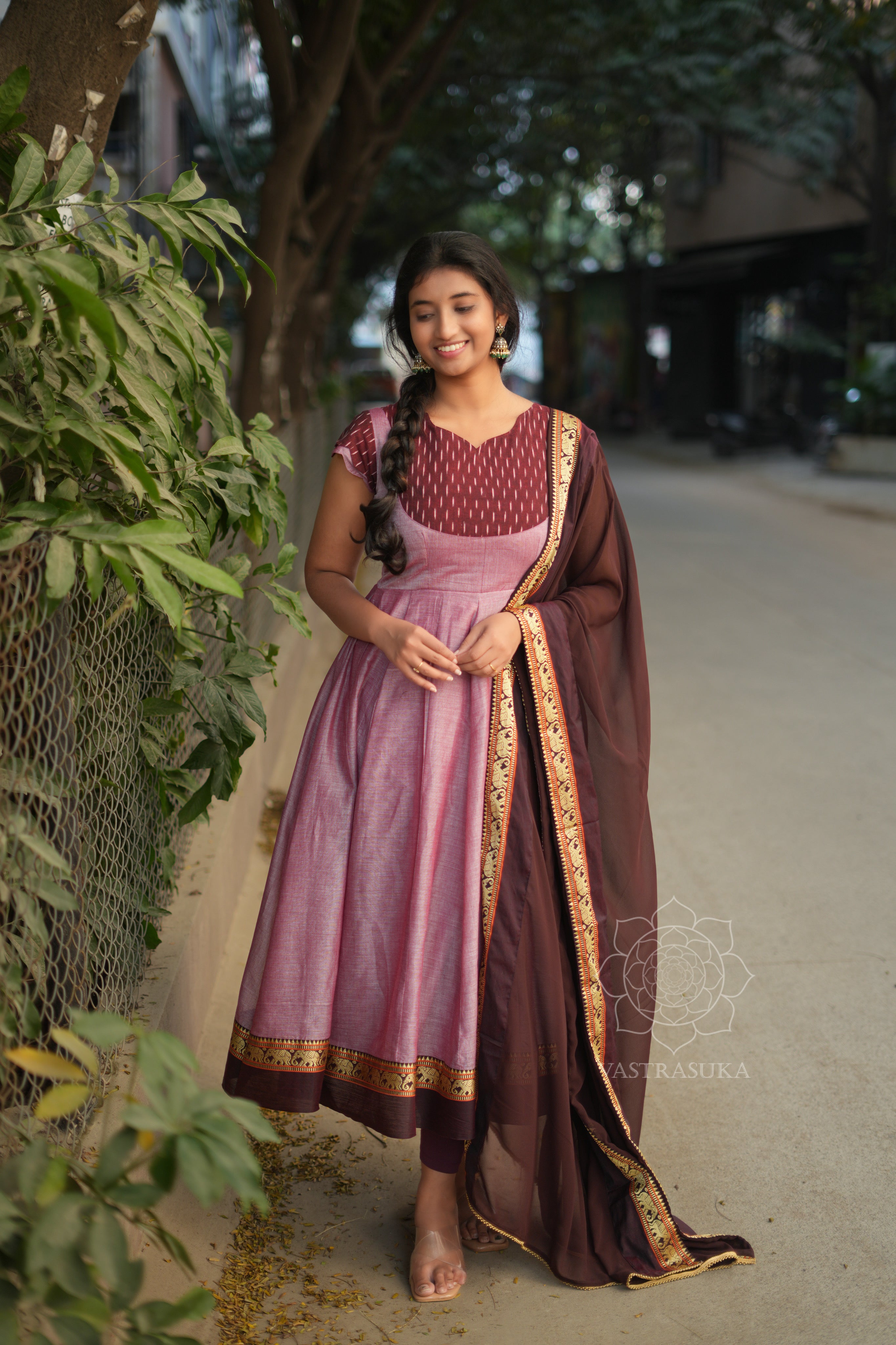 Peach Rose Handloom Anarkali