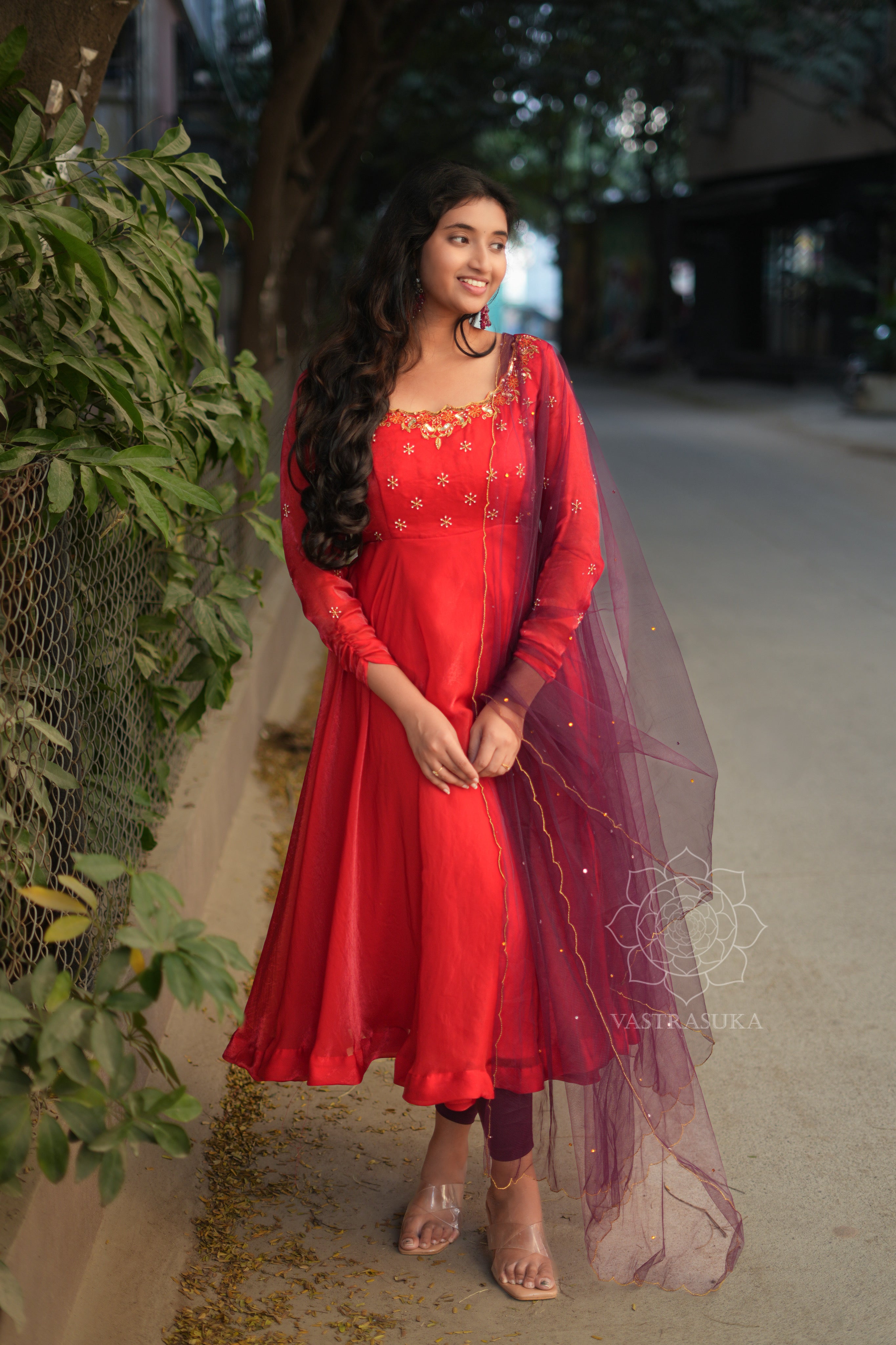 Red sparkle anarkali