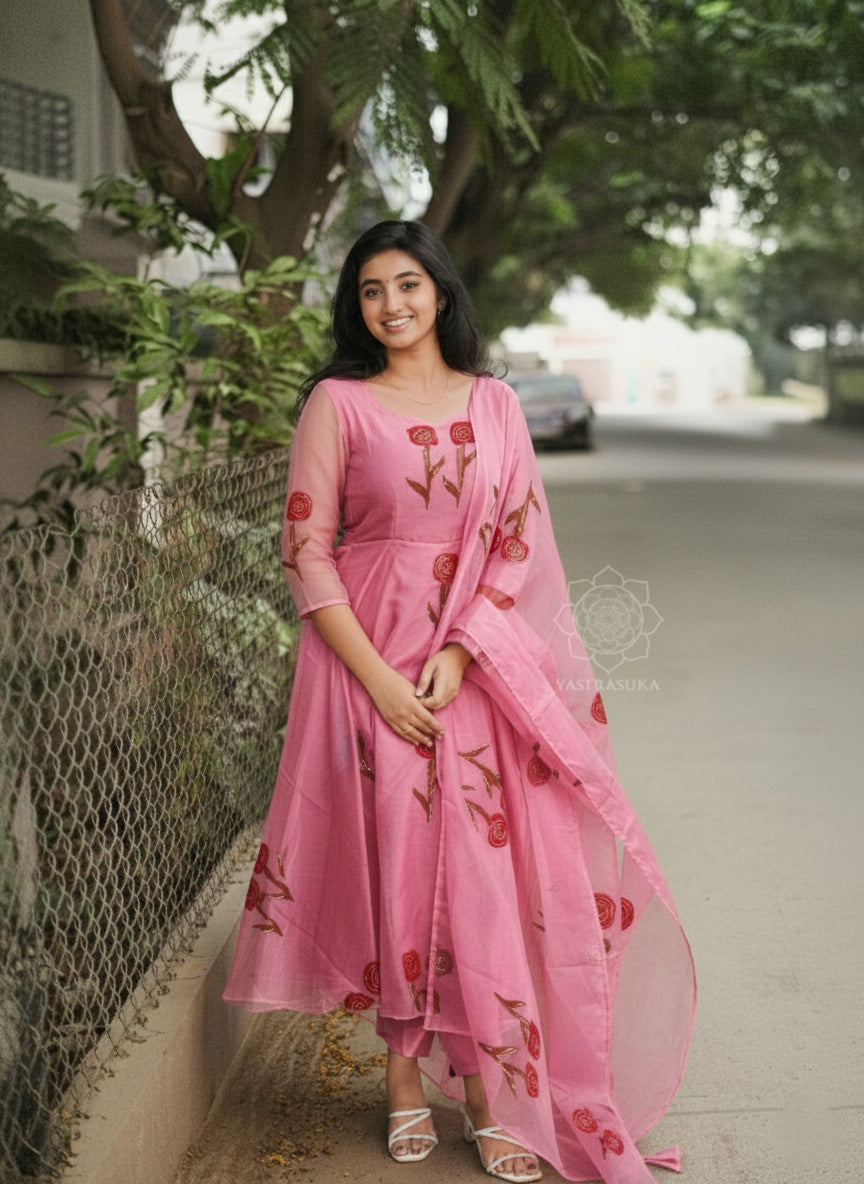 Baby Pink Hand Painted Anarkali
