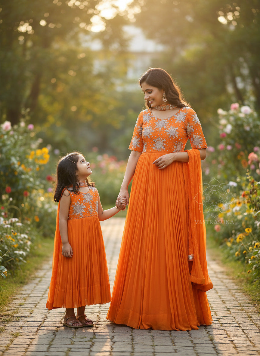 Orange Chinnon Mom & Kid Combo