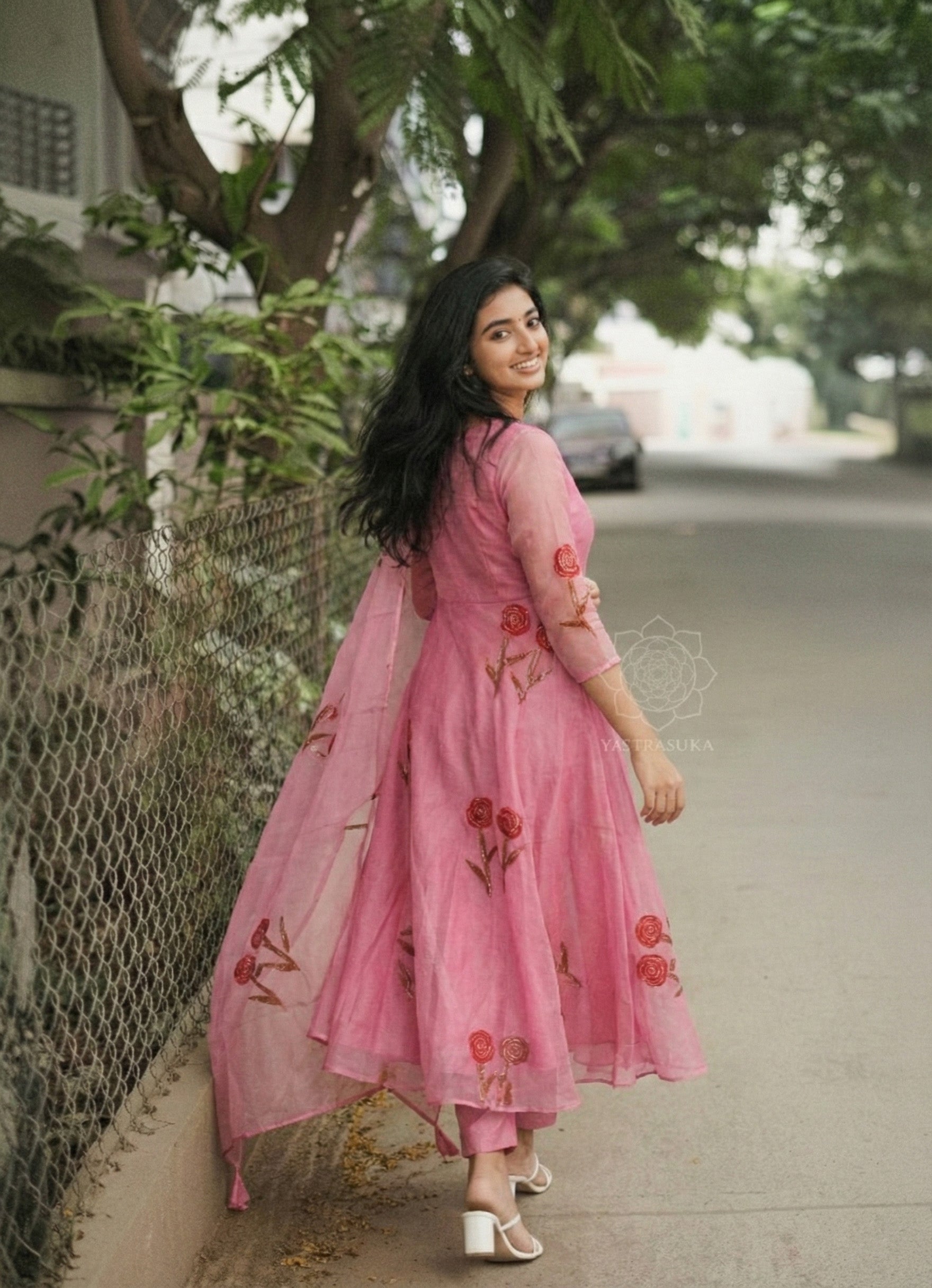 Baby Pink Hand Painted Anarkali