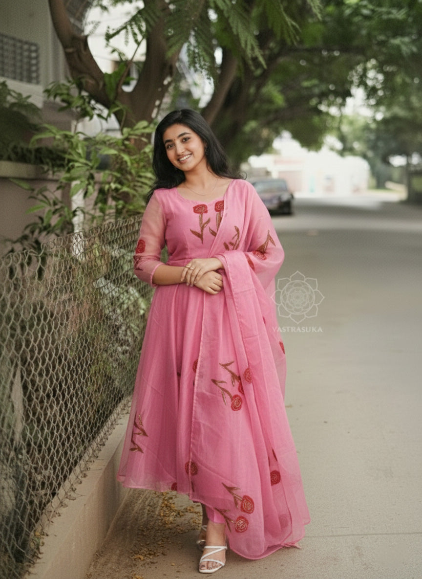 Baby Pink Hand Painted Anarkali