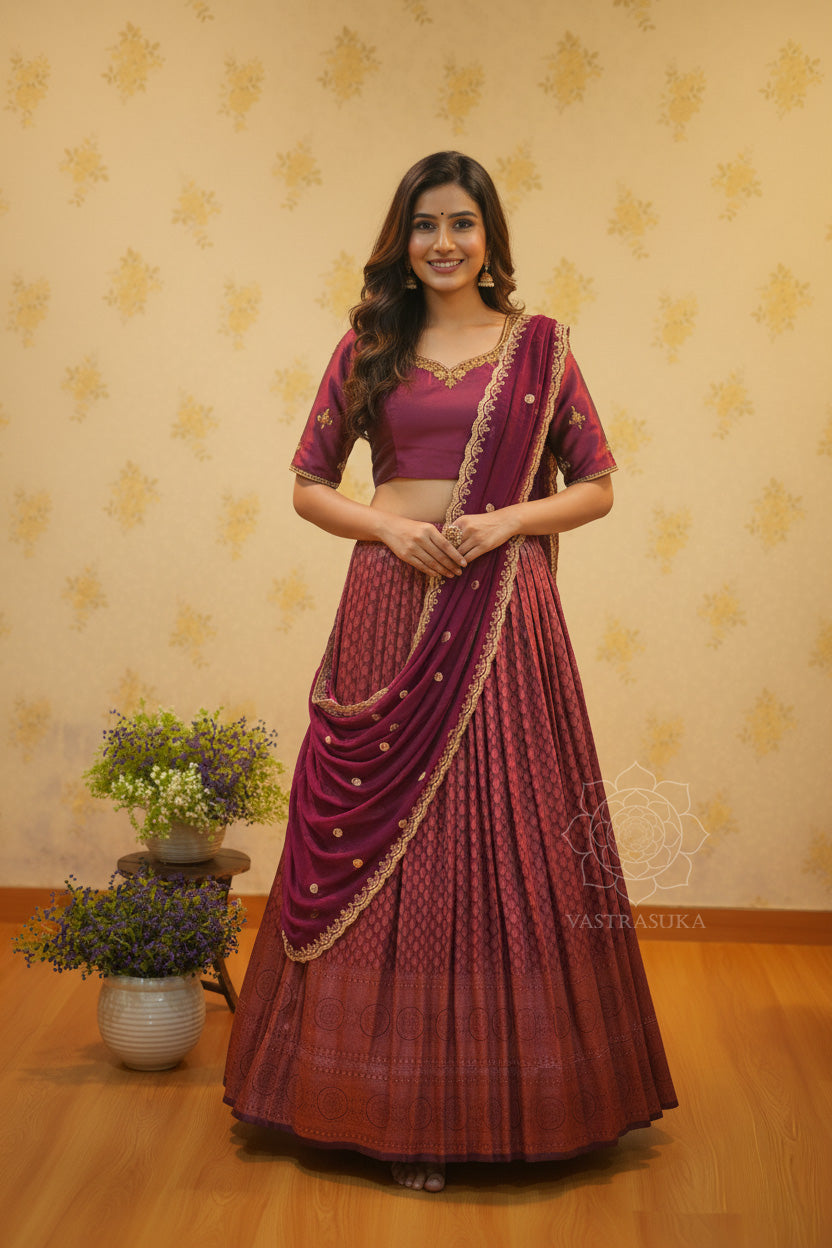 Wine Banaras half saree