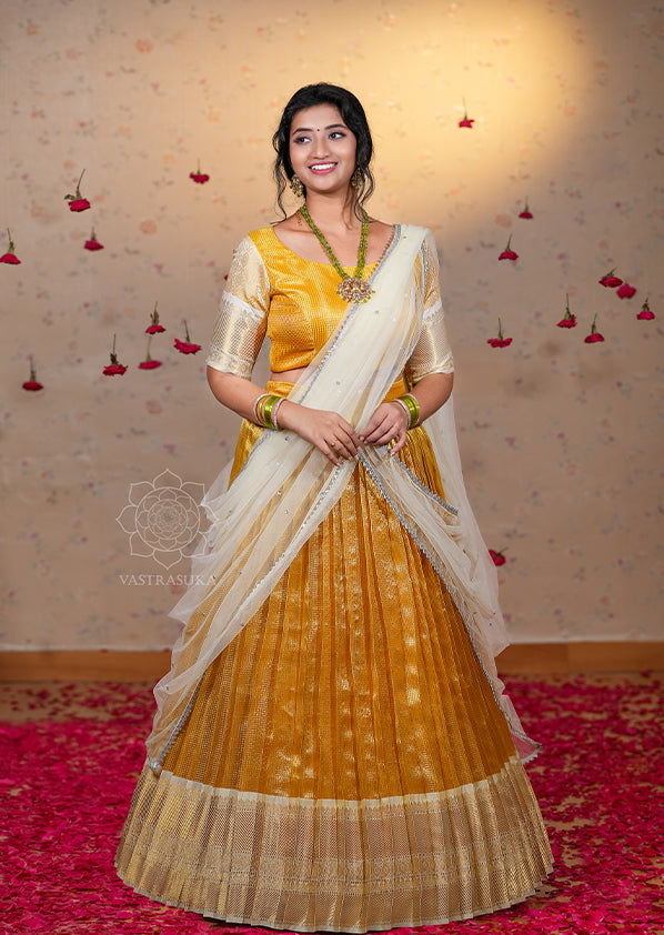 Golden Yellow Tissue Half Saree