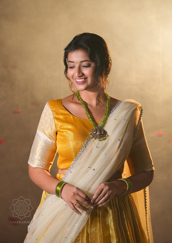 Golden Yellow Tissue Half Saree