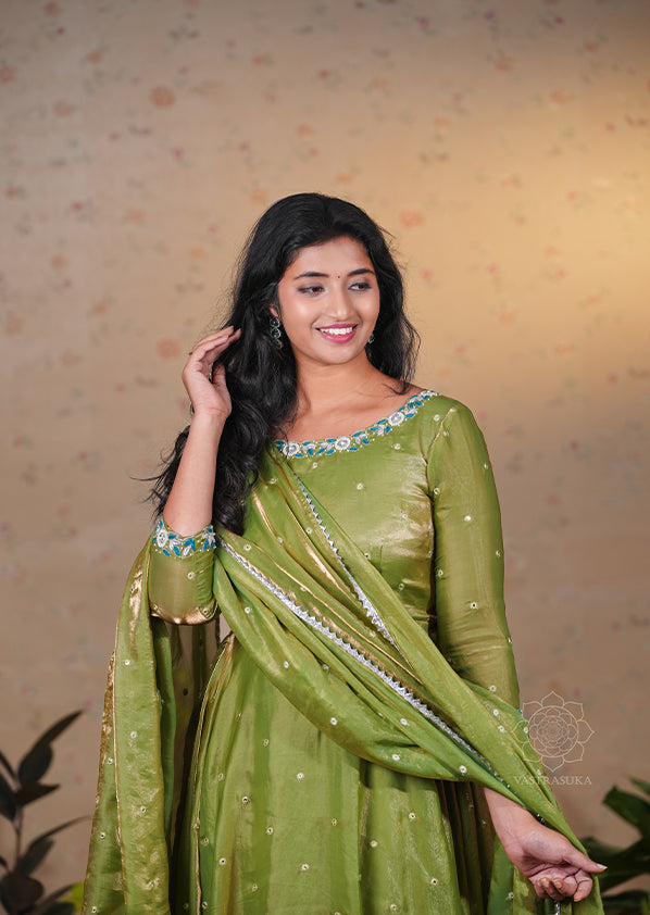 Pear Green Space Silk Anarkali Set