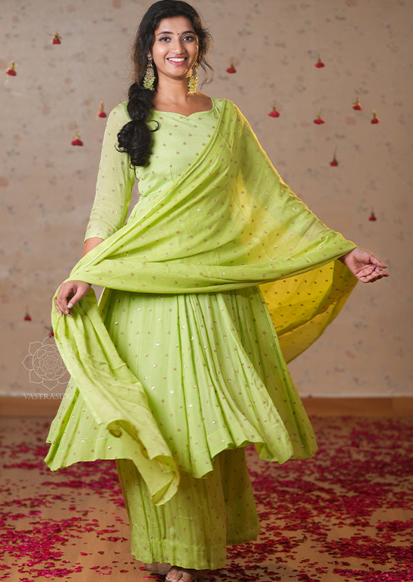 Pista Green Chinnon Sharara Set