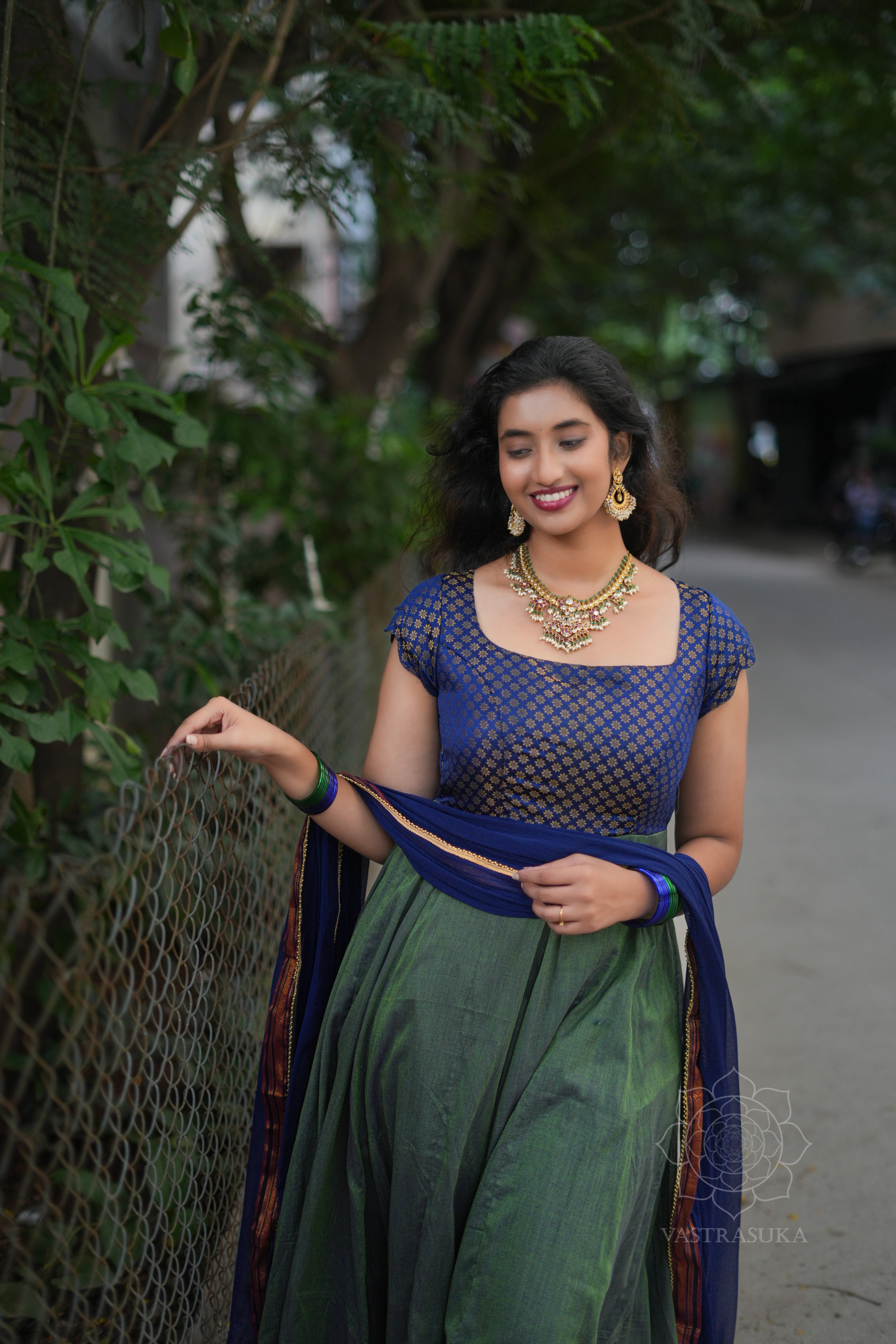 Peacock green handloom Anarkali