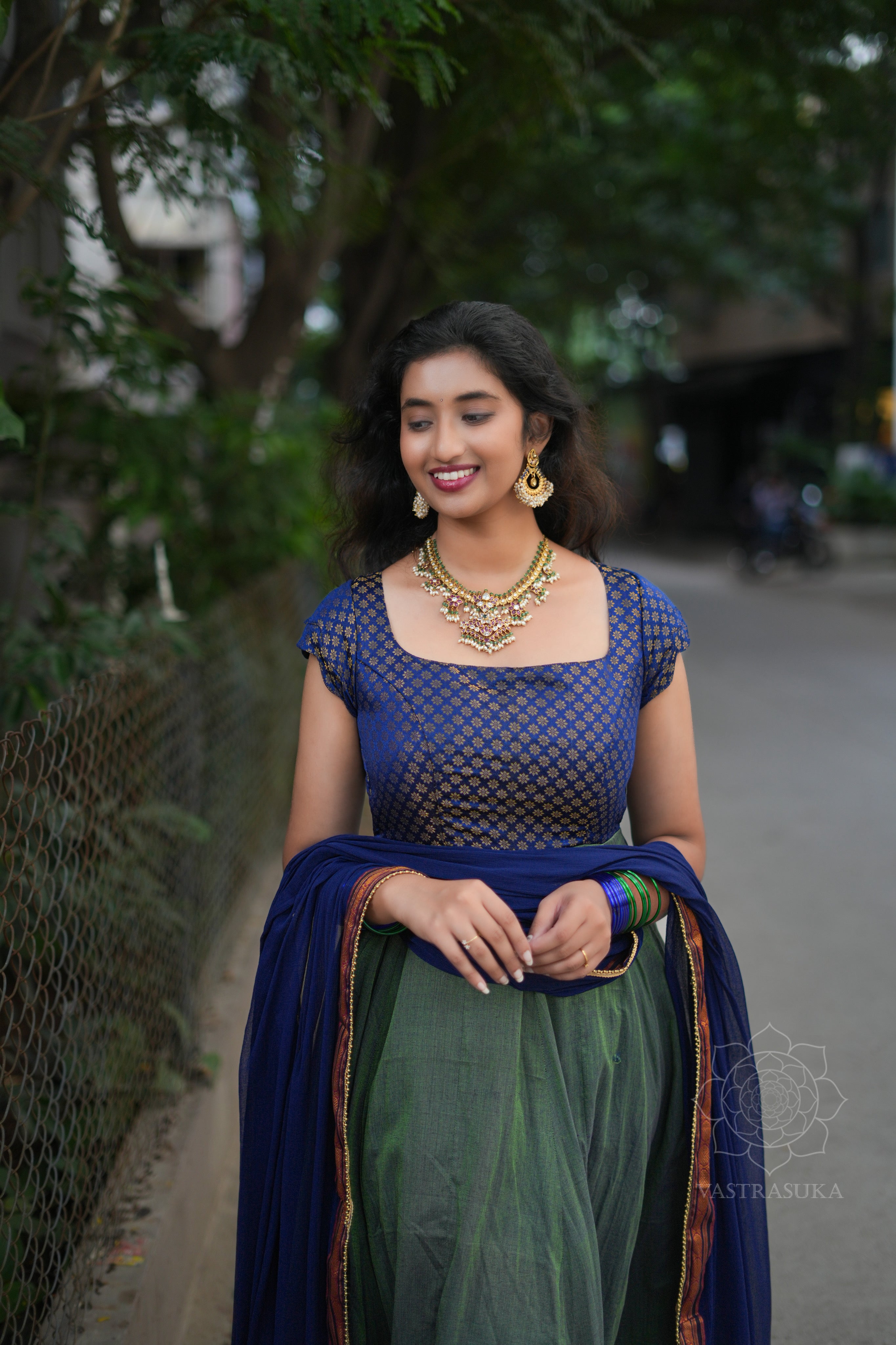 Peacock green handloom Anarkali