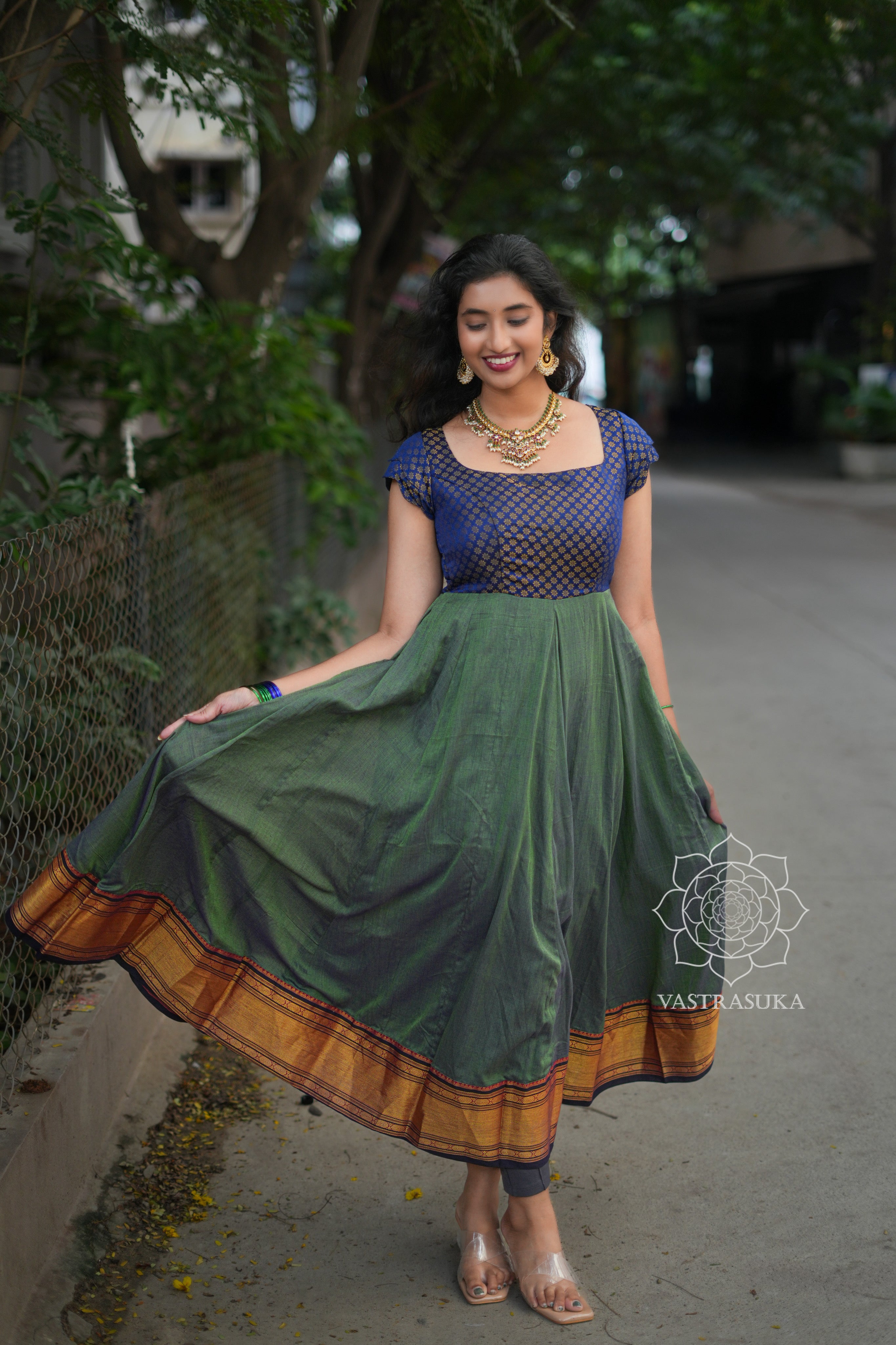 Peacock green handloom Anarkali