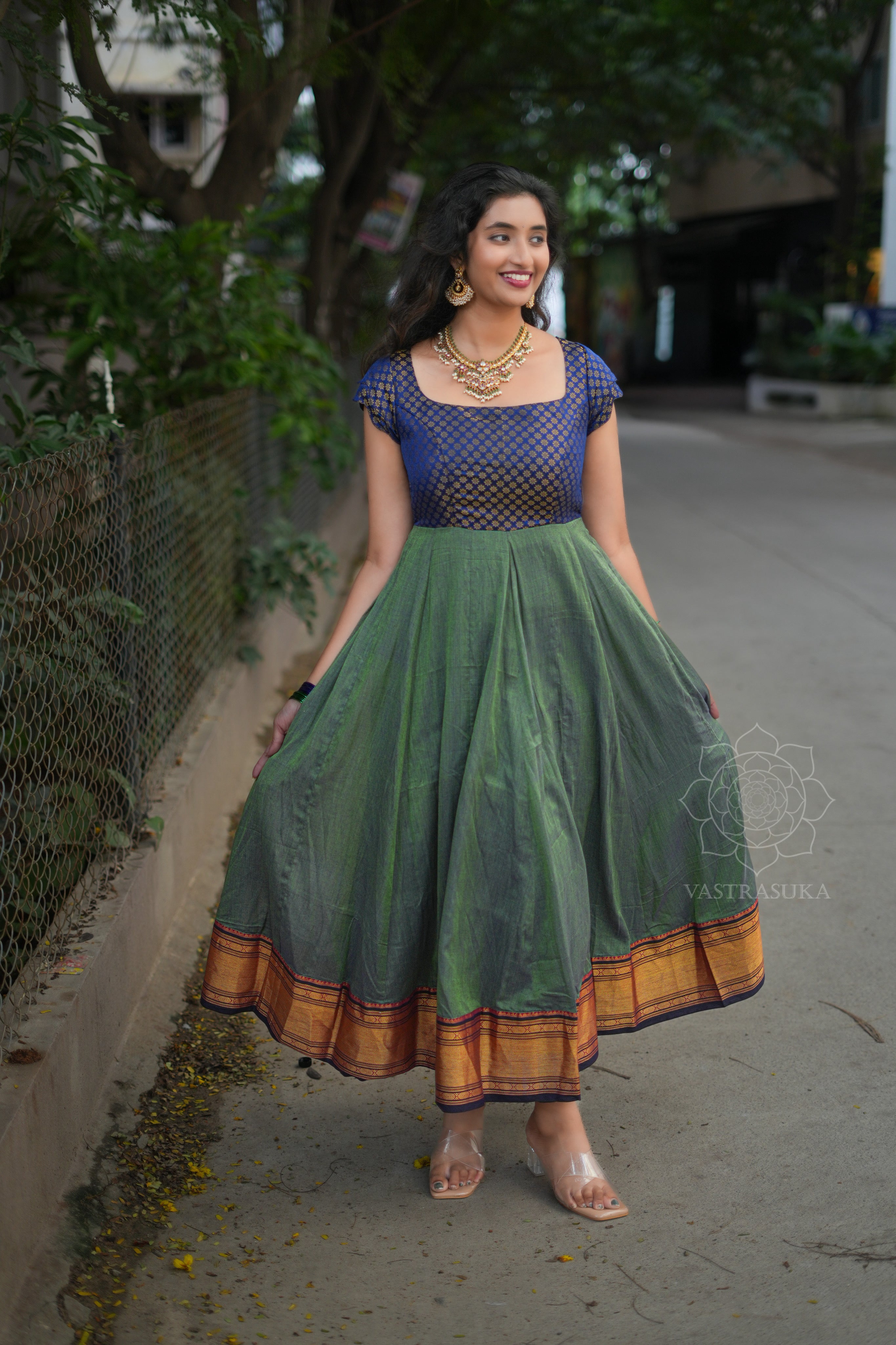 Peacock green handloom Anarkali