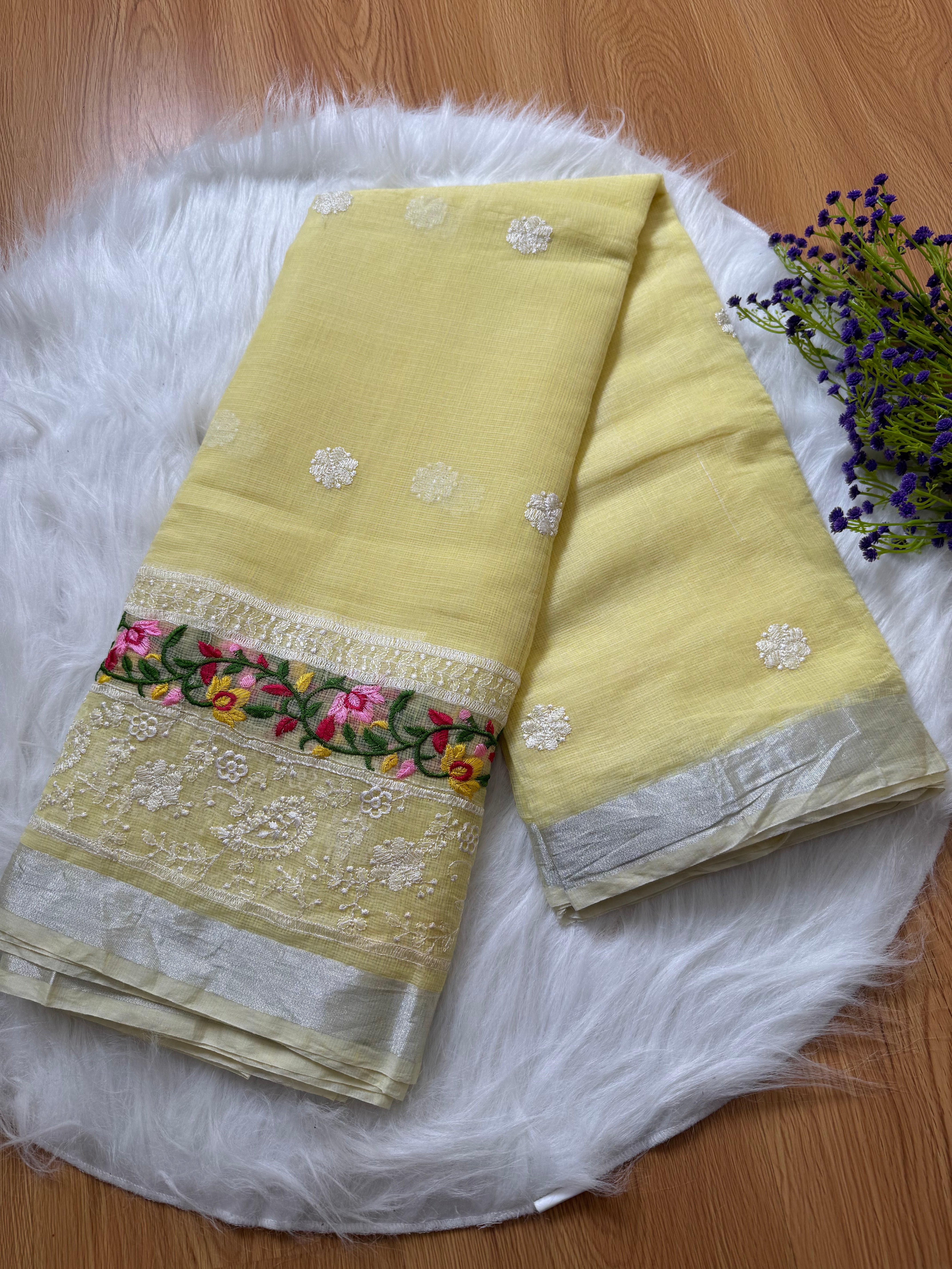 Pastel lemon premium kota cotton saree