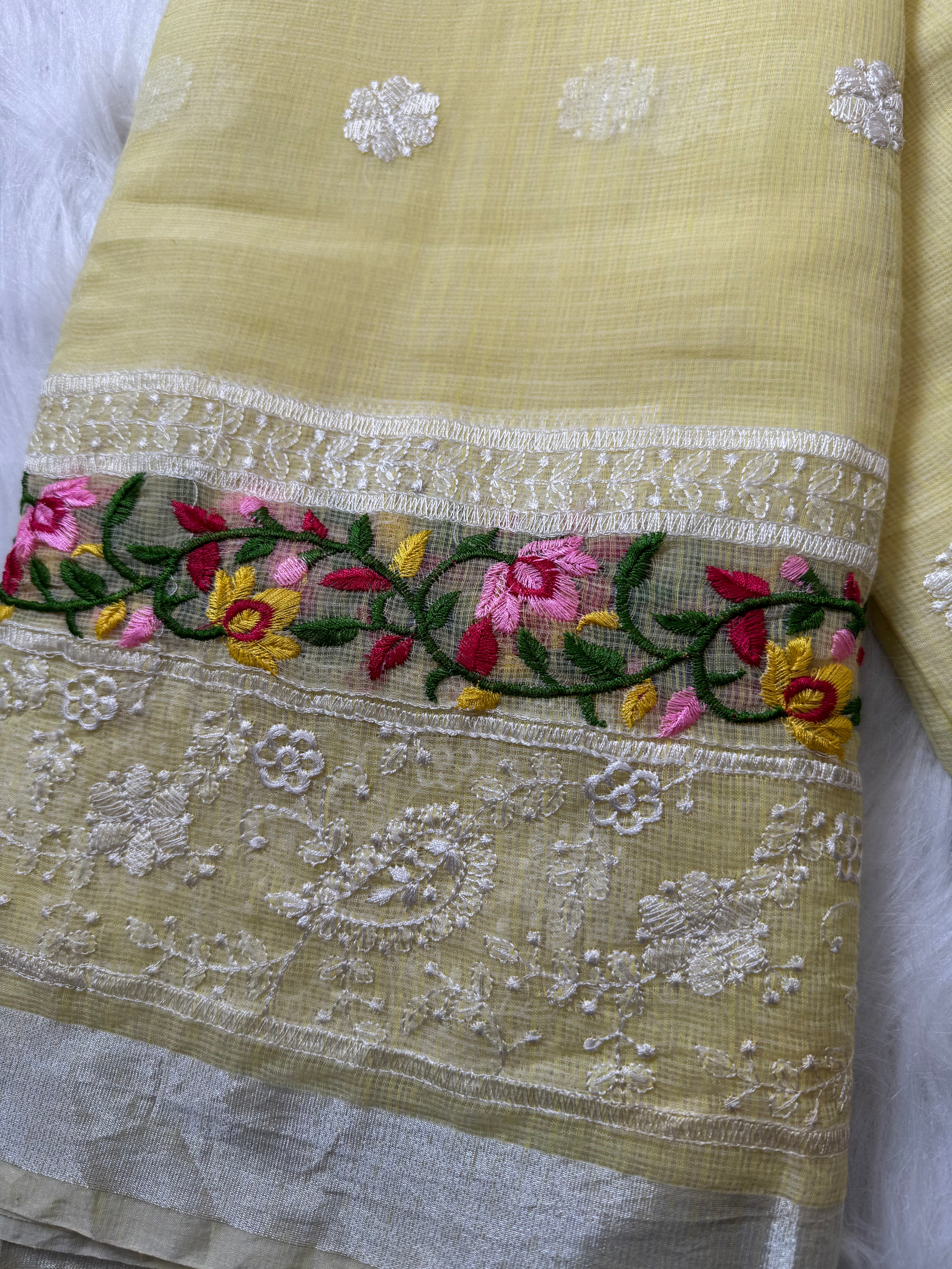 Pastel lemon premium kota cotton saree