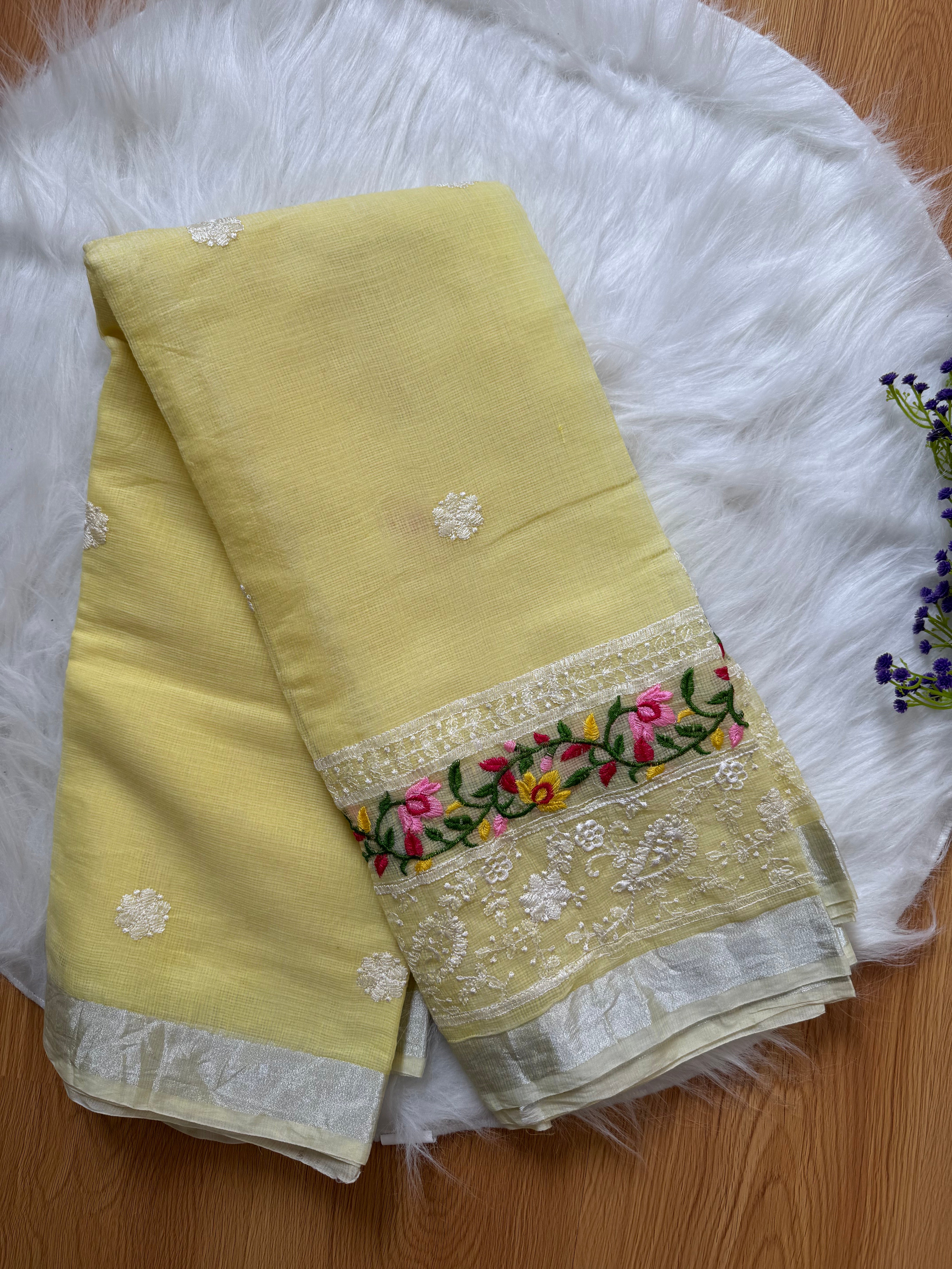 Pastel lemon premium kota cotton saree