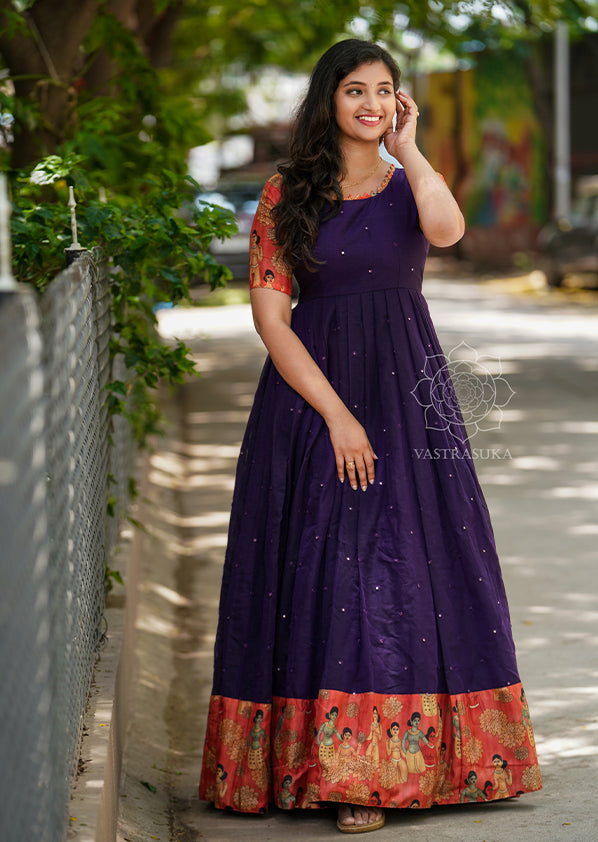 Purple handloom kalamkari dress