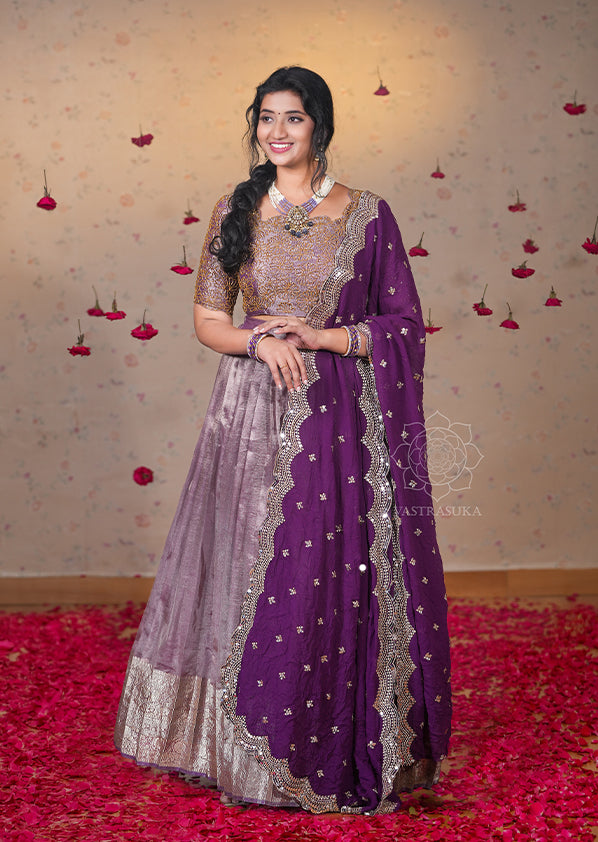 Lavender Metallic Tissue Half Saree