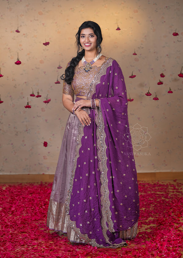 Lavender Metallic Tissue Half Saree