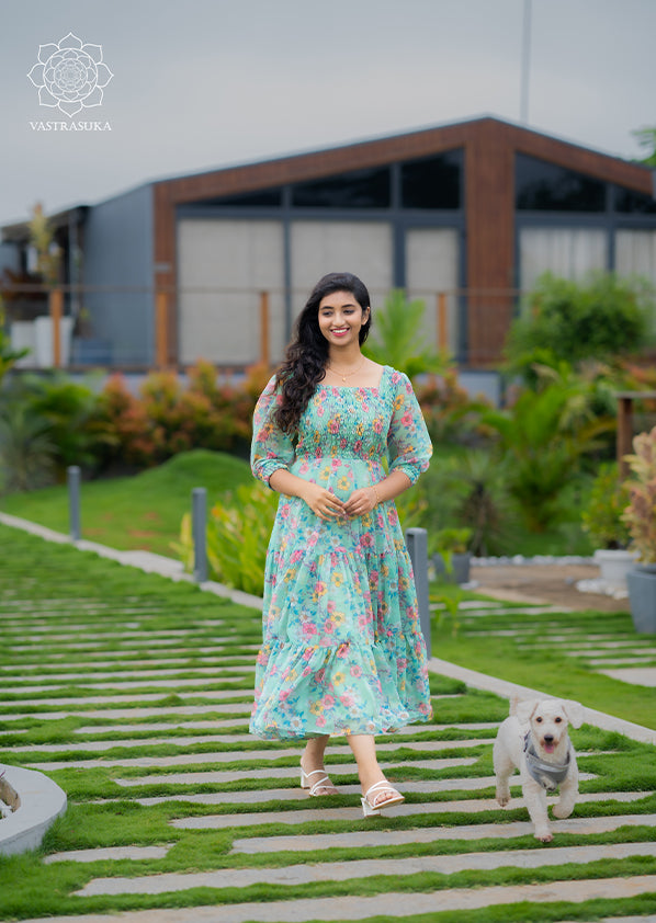 sea green floral dress Seagreen Floral Dress Striped Box Boutique