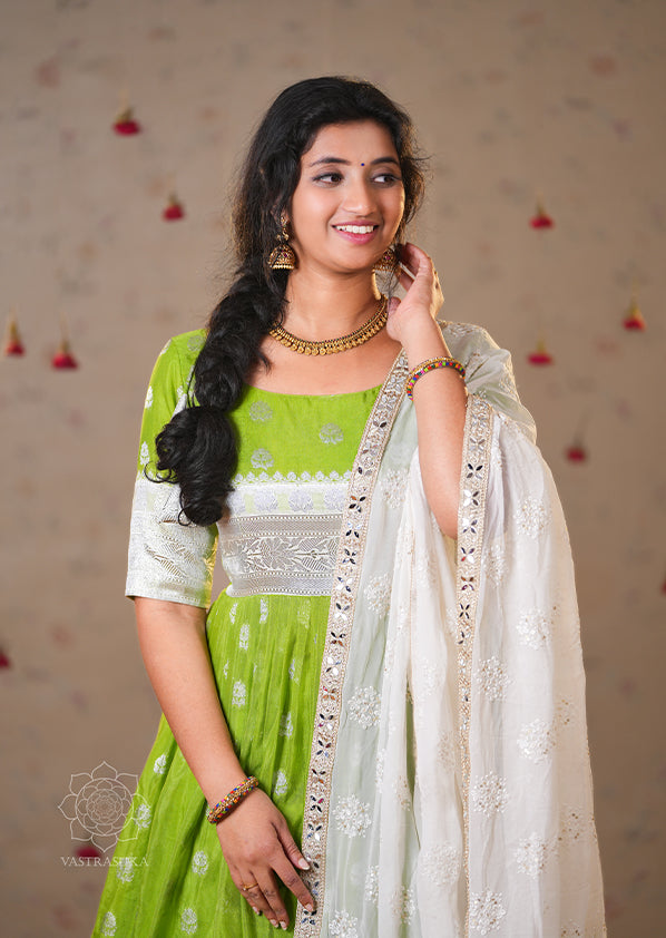 Olive Green Soft Silk Long Dress Without Dupatta Olive Green Soft Silk Long Dress Without Dupatta