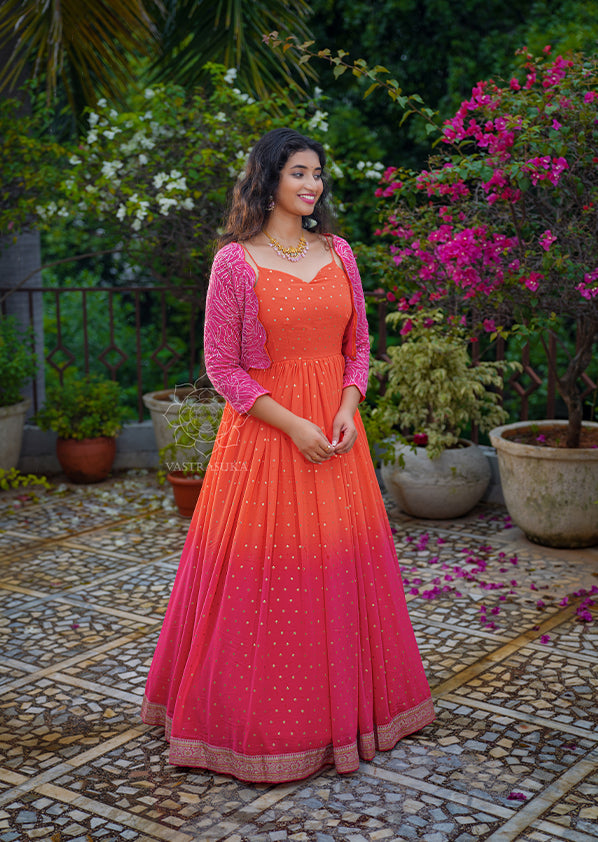 pink orange combination dress Belen Pink and Orange Evening Dresses XXXL / Pink and Orange