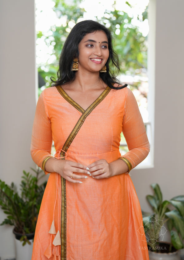 Peach Orange Wrap style Anarkali