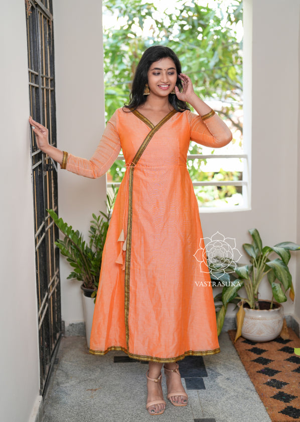 Peach Orange Wrap style Anarkali