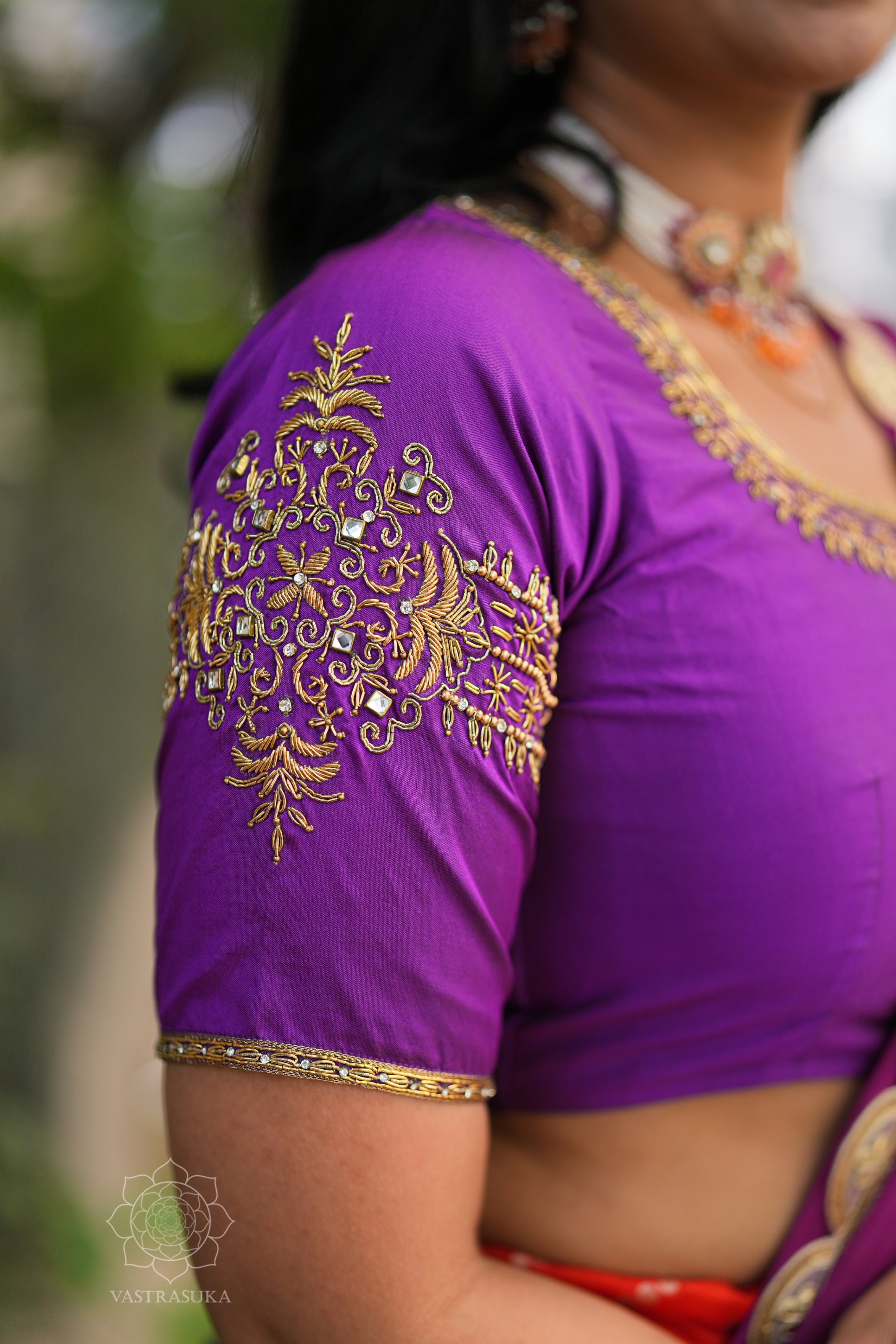 Orange & purple Banarasi half saree