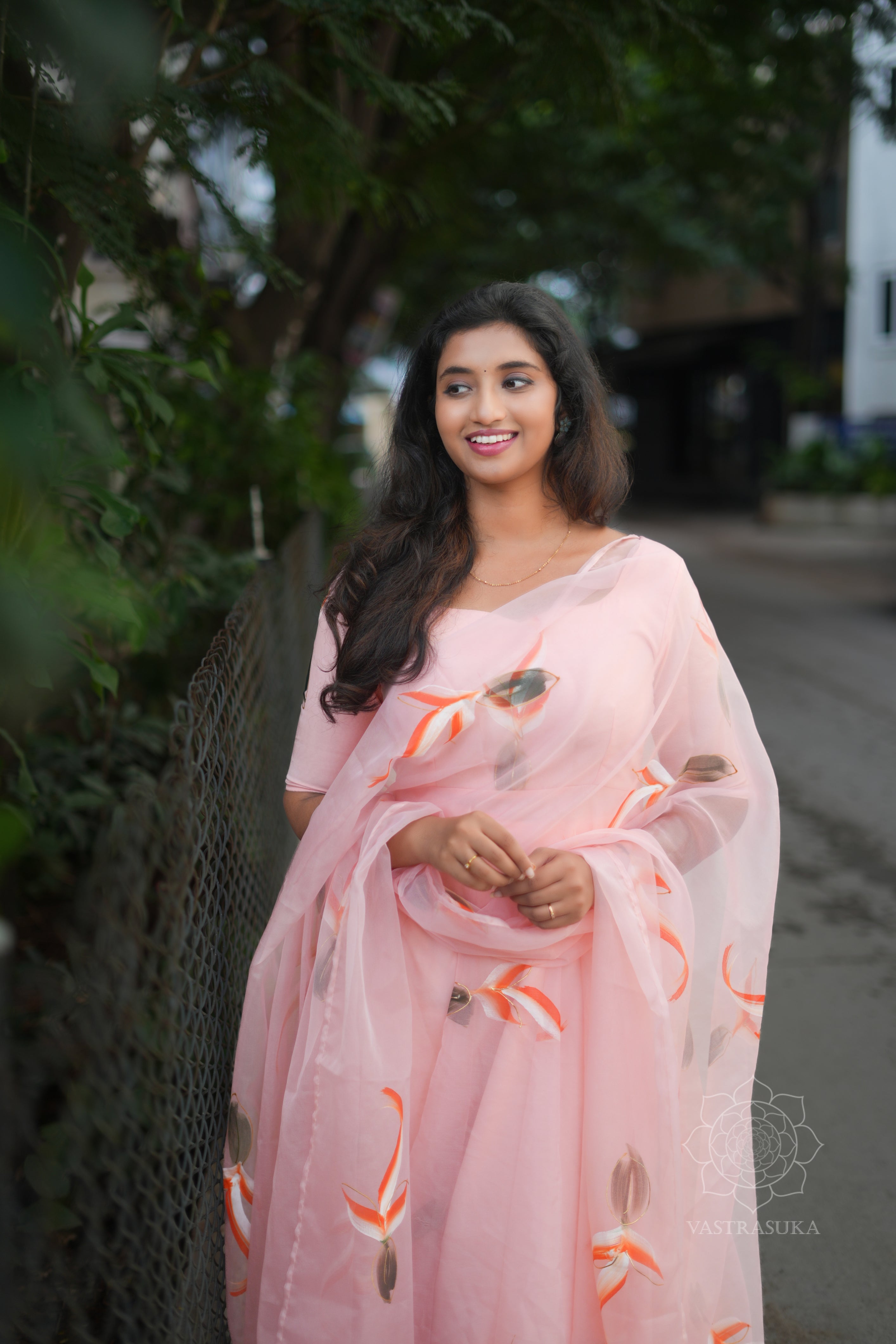 Soft peach hand painted Anarkali