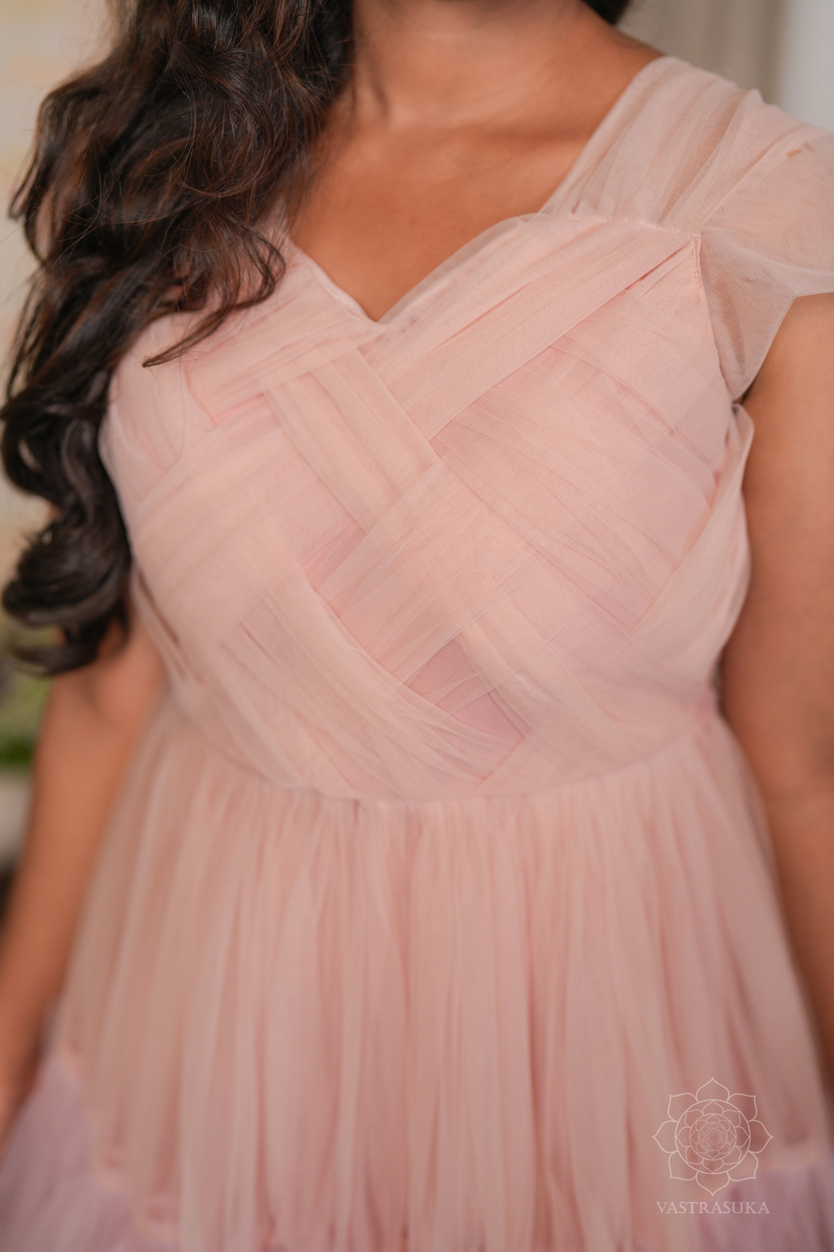 Peach pink ombré net layered Short Dress